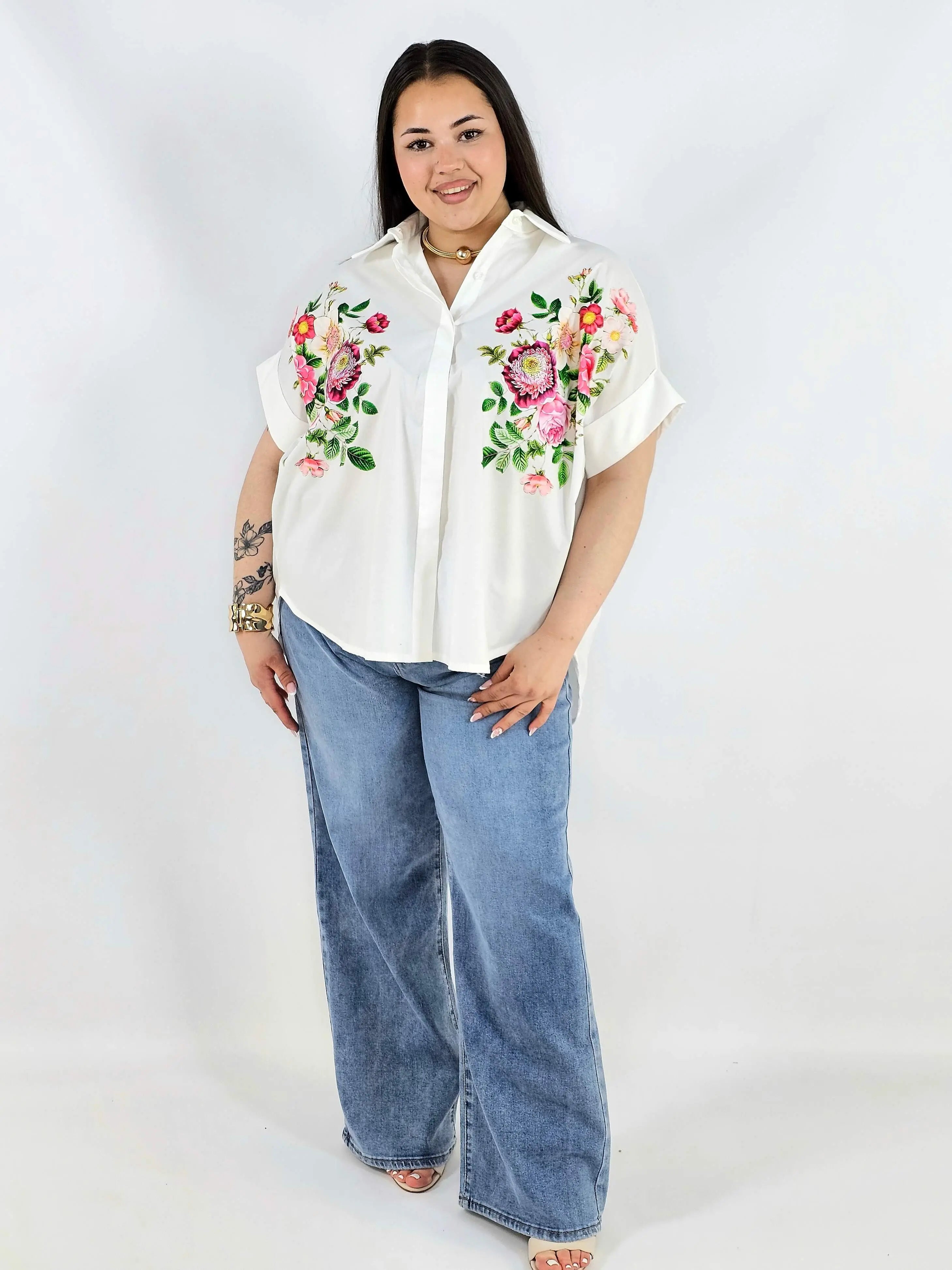 Koszula plus size Zeta Otto z kwiatowym printem oversize elegancka i lekka Stylowa XL