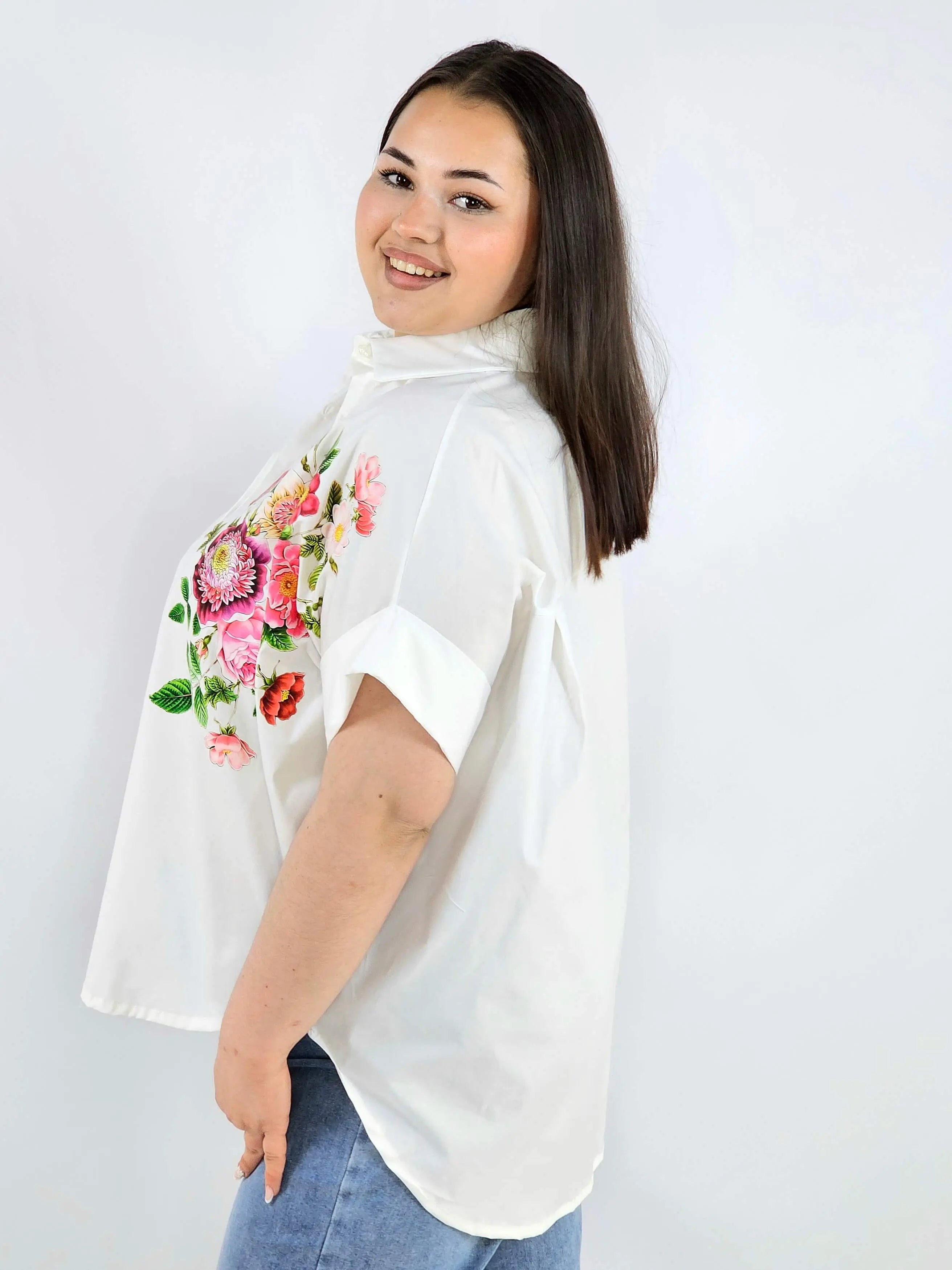 Koszula plus size Zeta Otto z kwiatowym printem oversize elegancka i lekka Stylowa XL