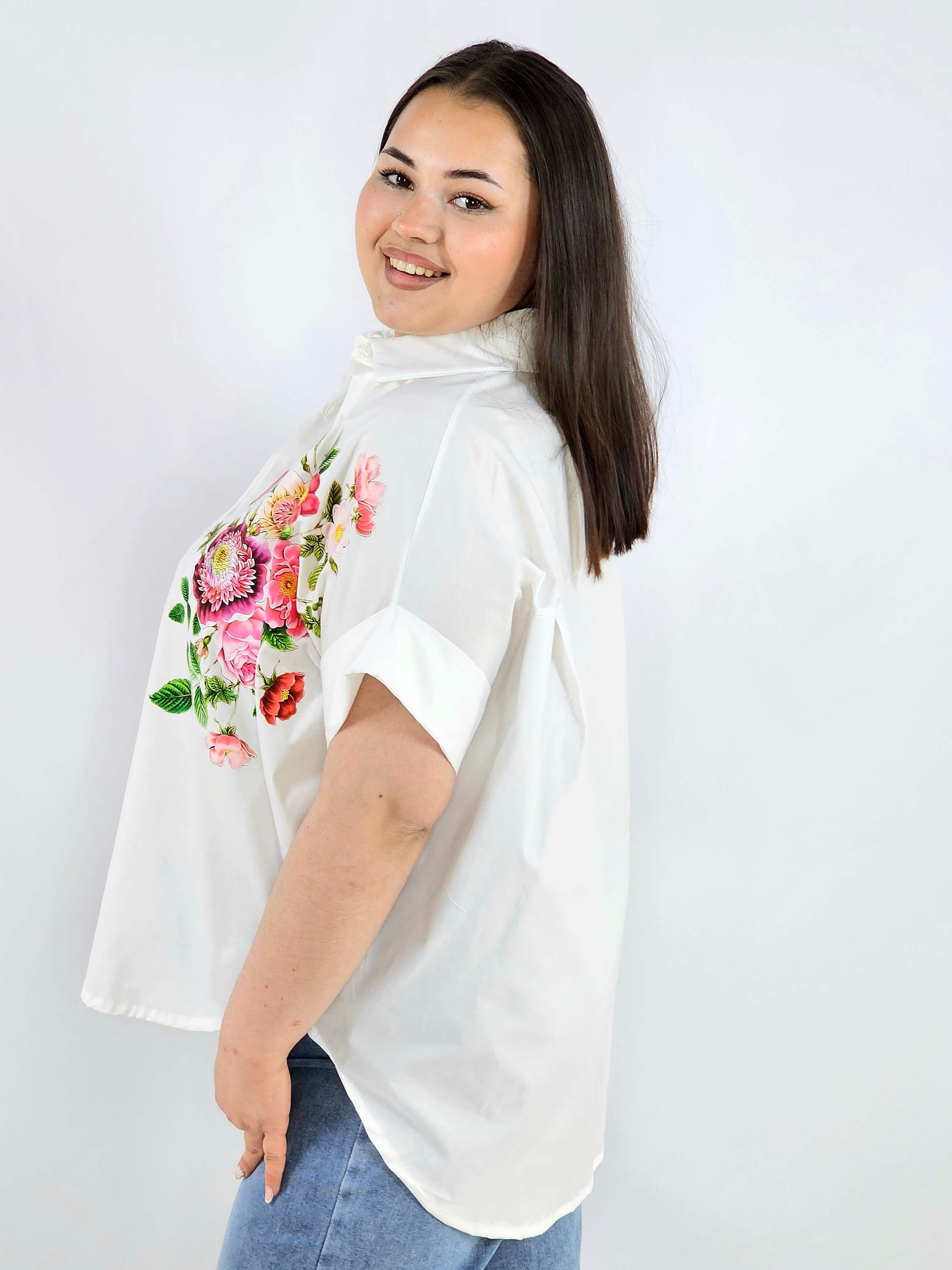 Koszula plus size Zeta Otto z kwiatowym printem oversize elegancka i lekka Stylowa XL