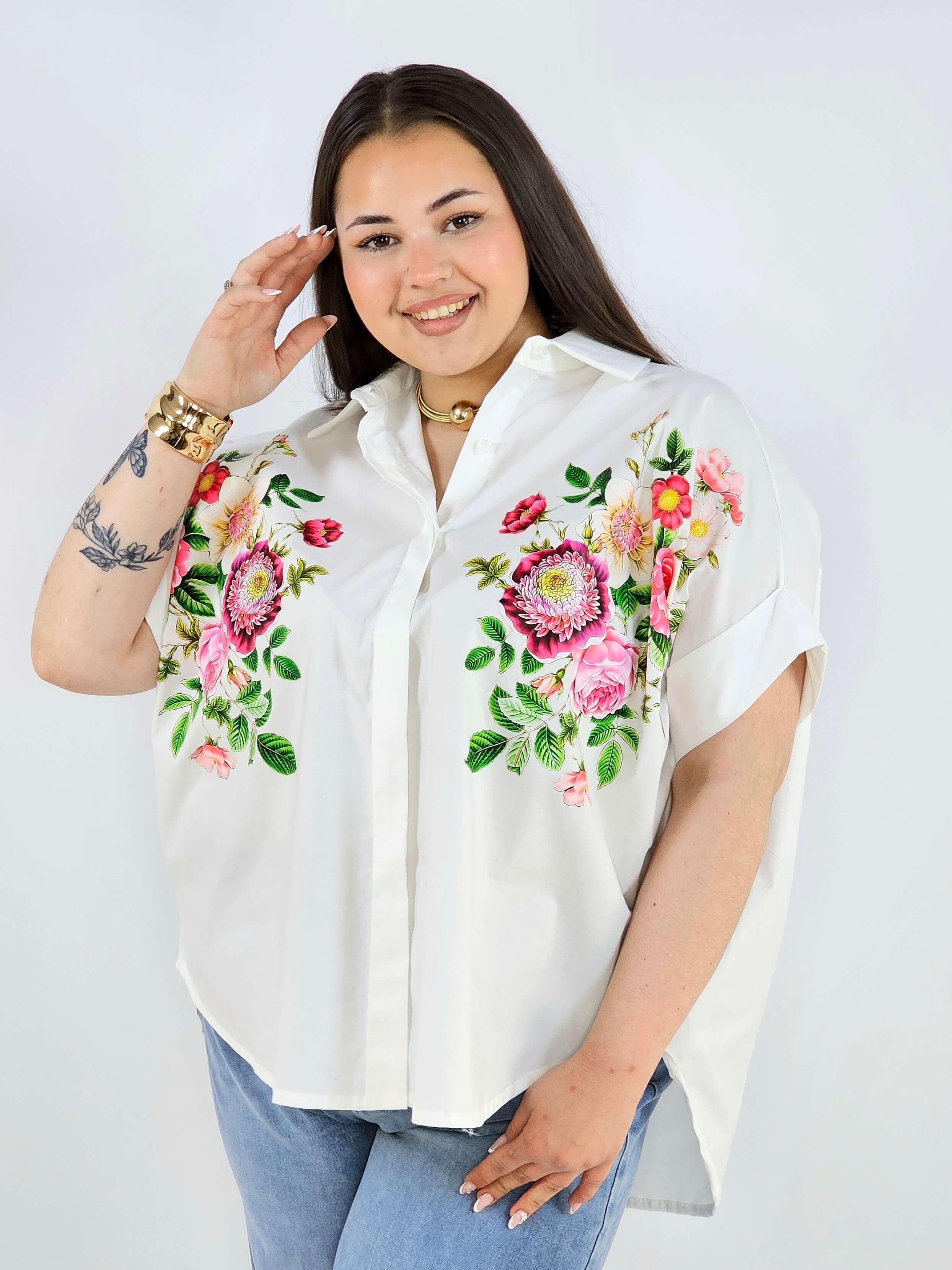 Koszula plus size Zeta Otto z kwiatowym printem oversize elegancka i lekka Stylowa XL