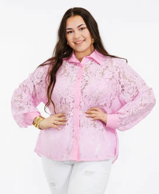 Koszula plus size koronkowa zapinana na guziki Stylowa XL