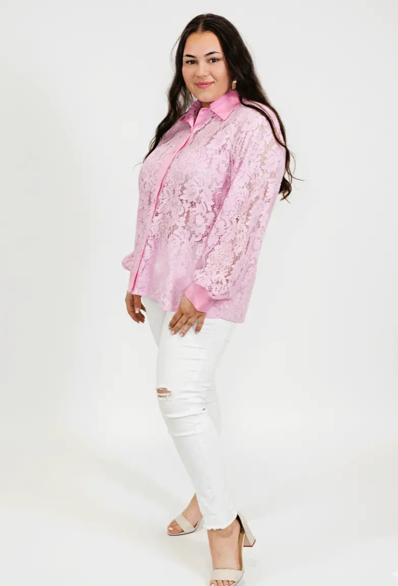 Koszula plus size koronkowa zapinana na guziki Stylowa XL