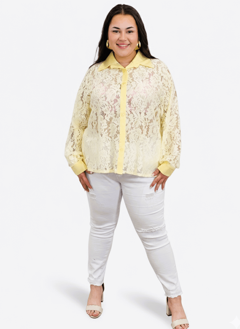 Koszula plus size koronkowa zapinana na guziki Stylowa XL