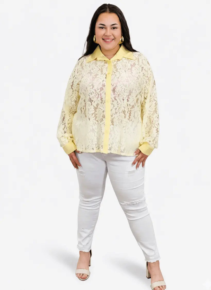 Koszula plus size koronkowa zapinana na guziki Stylowa XL