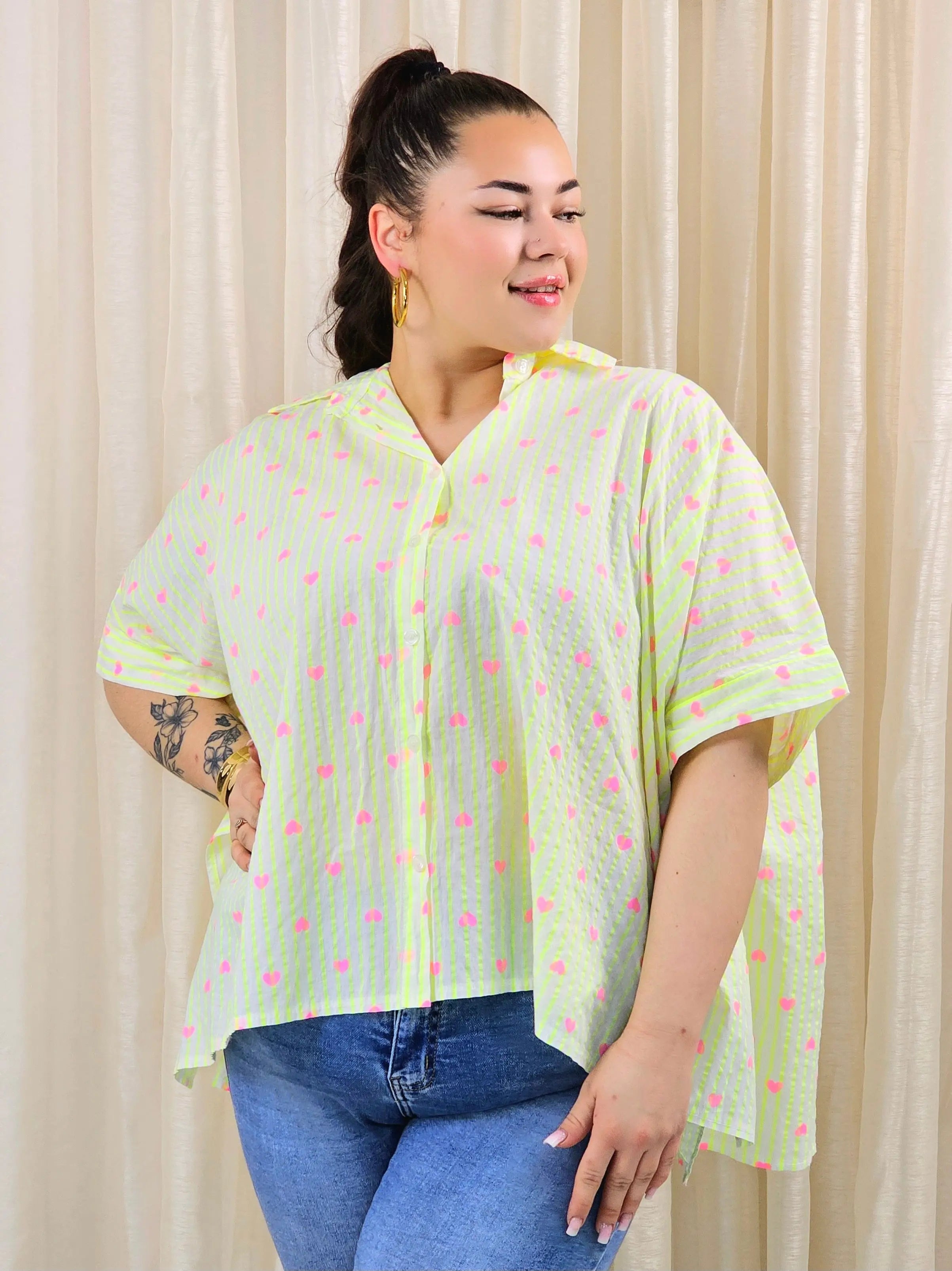 Koszula plus size oversize w paski – kolorowa koszula damska XXL z printem Stylowa XL