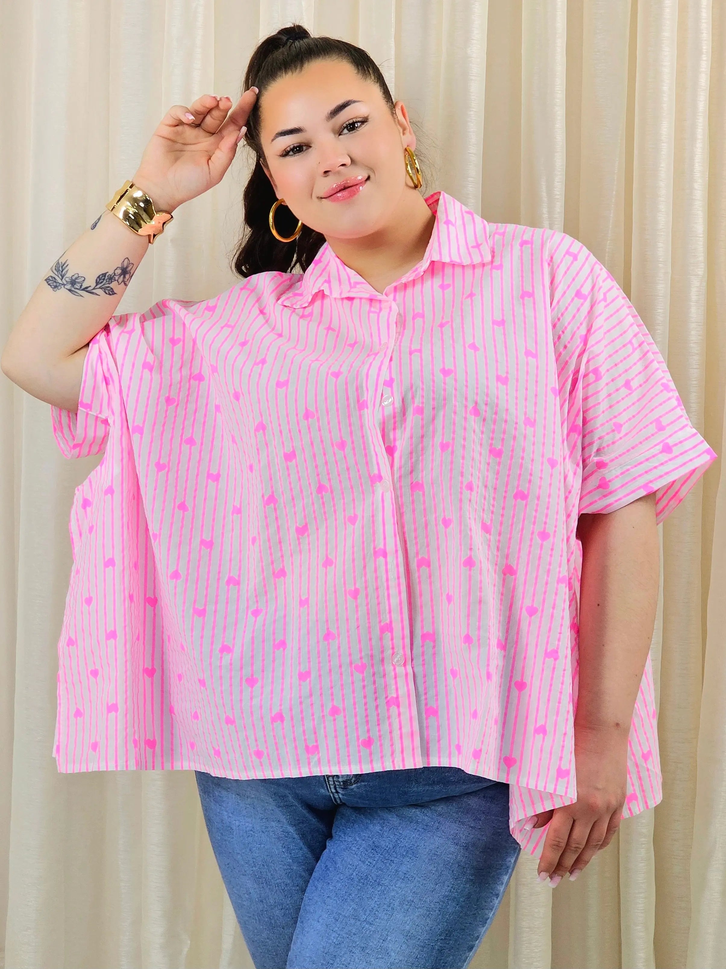 Koszula plus size oversize w paski – kolorowa koszula damska XXL z printem Stylowa XL