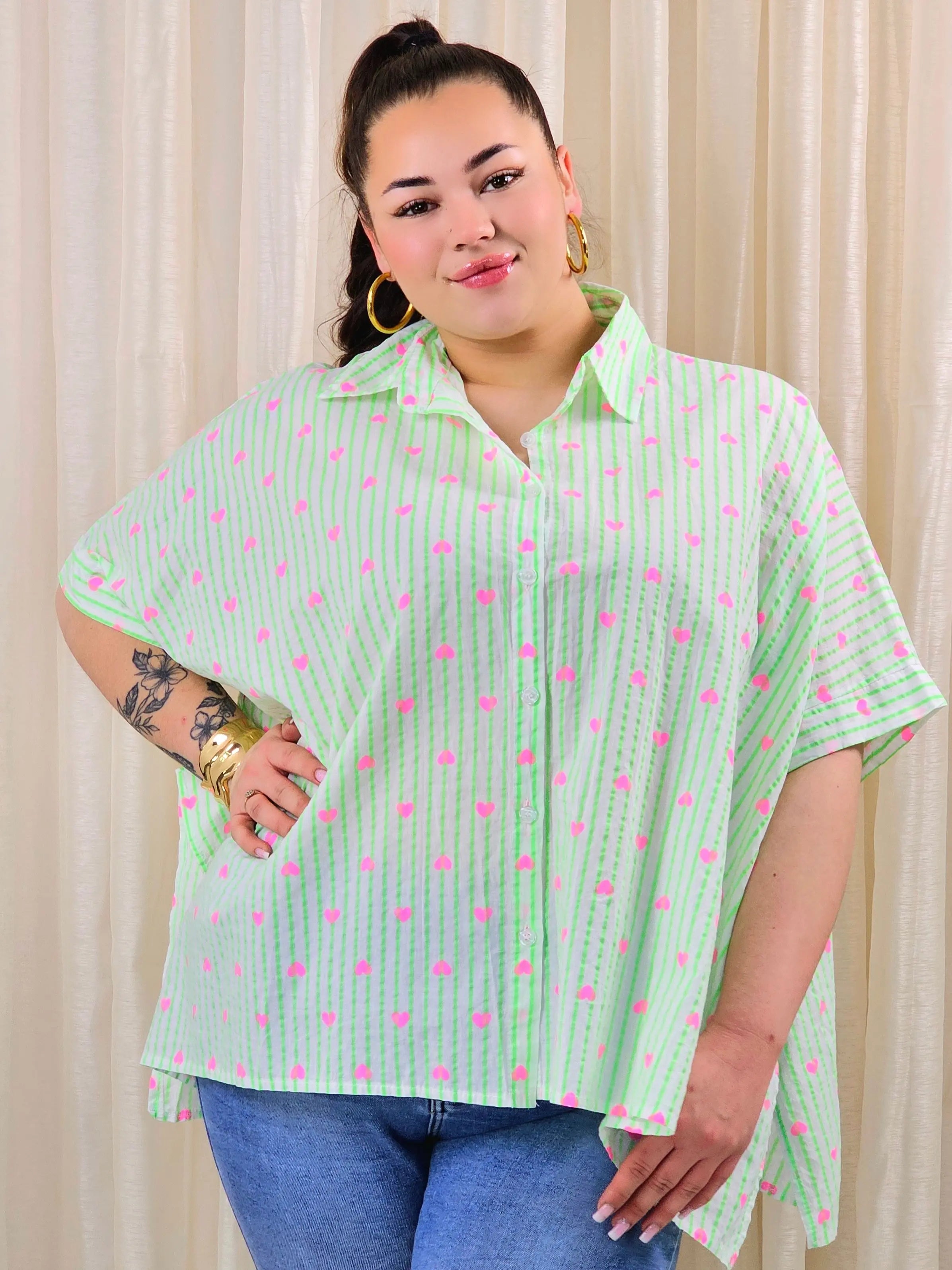 Koszula plus size oversize w paski – kolorowa koszula damska XXL z printem Stylowa XL
