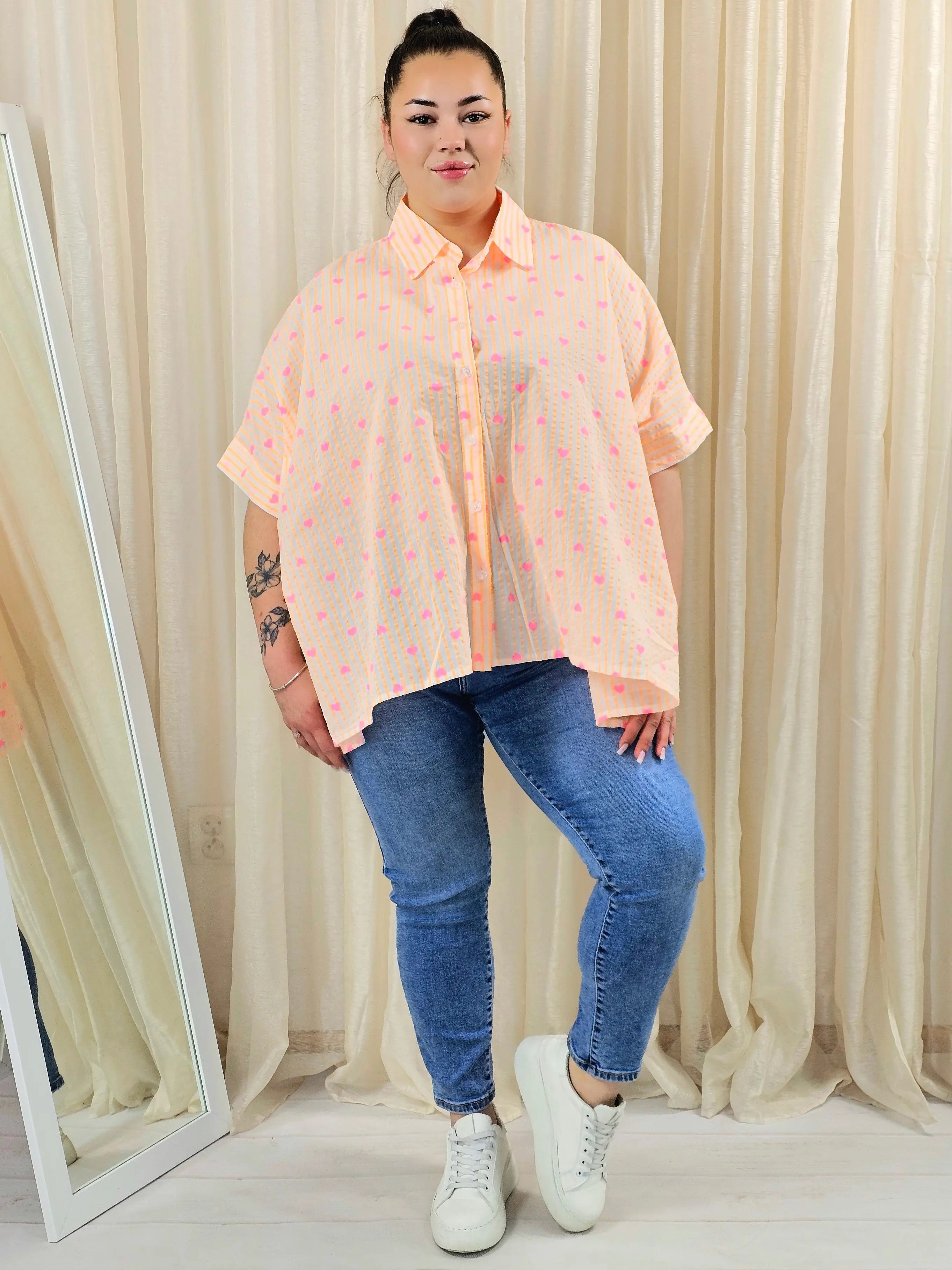 Koszula plus size oversize w paski – kolorowa koszula damska XXL z printem Stylowa XL