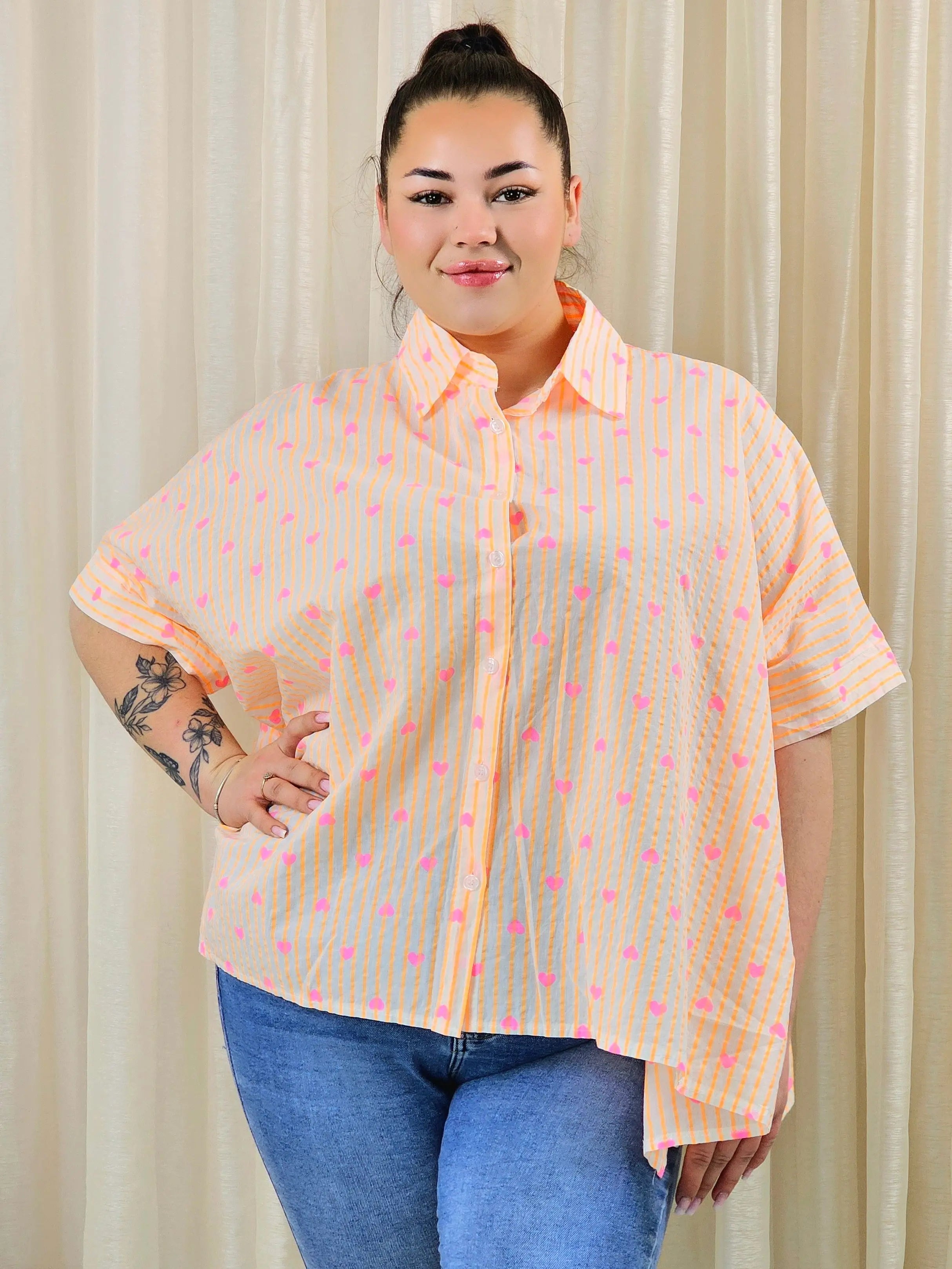 Koszula plus size oversize w paski – kolorowa koszula damska XXL z printem Stylowa XL