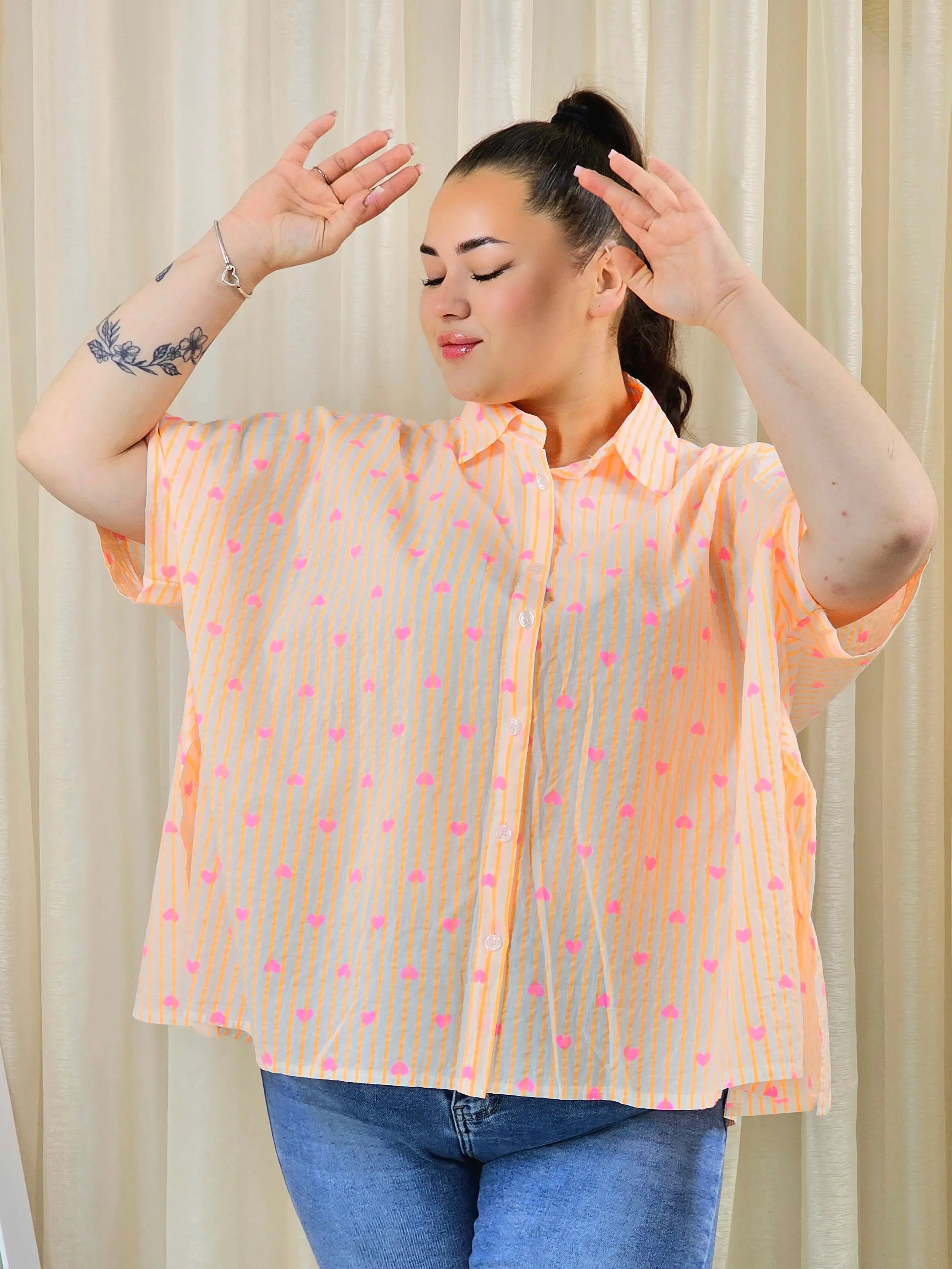 Koszula plus size oversize w paski – kolorowa koszula damska XXL z printem Stylowa XL