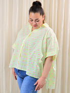 Koszula plus size oversize w paski – kolorowa koszula damska XXL z printem Stylowa XL