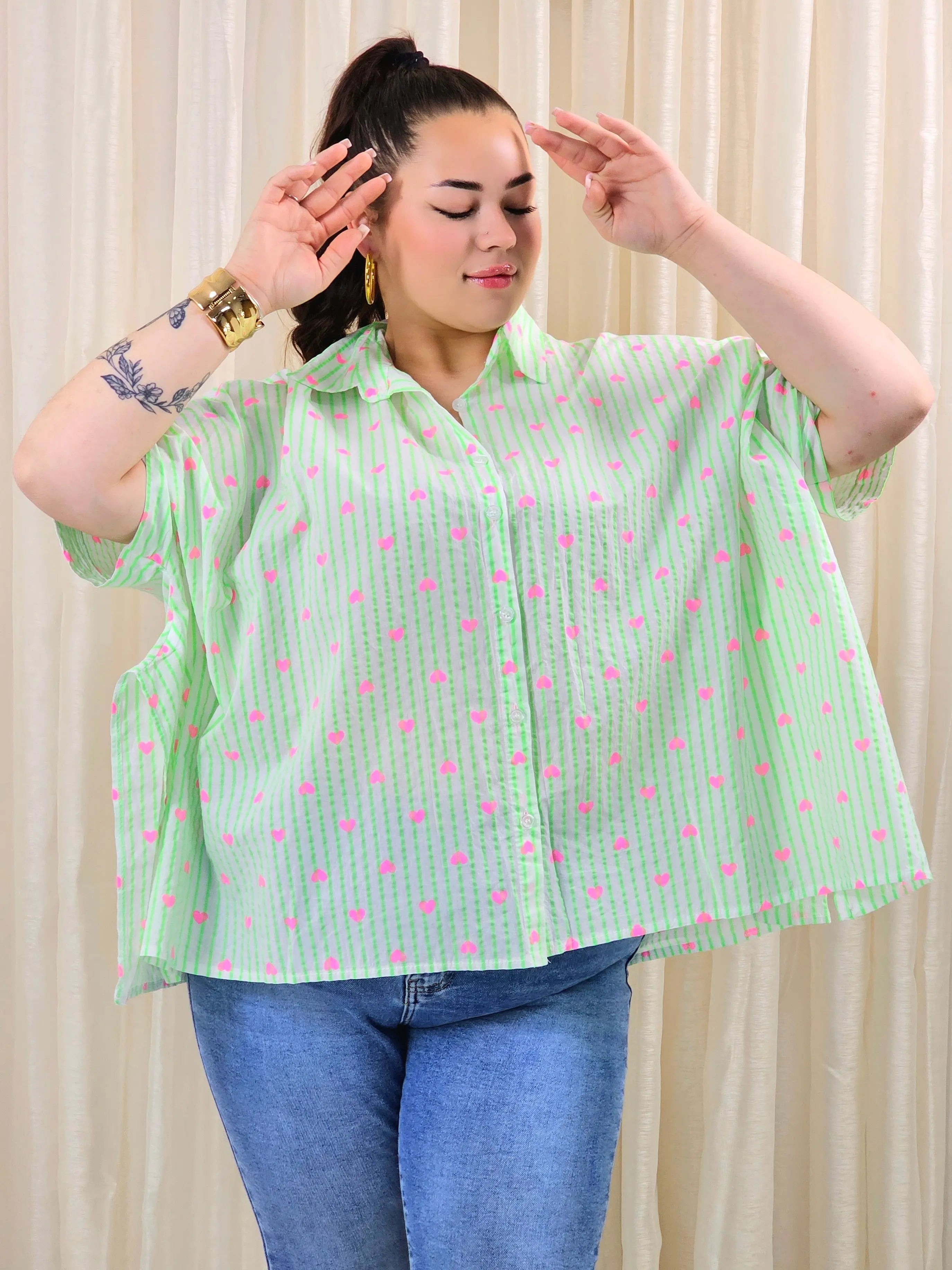Koszula plus size oversize w paski – kolorowa koszula damska XXL z printem Stylowa XL