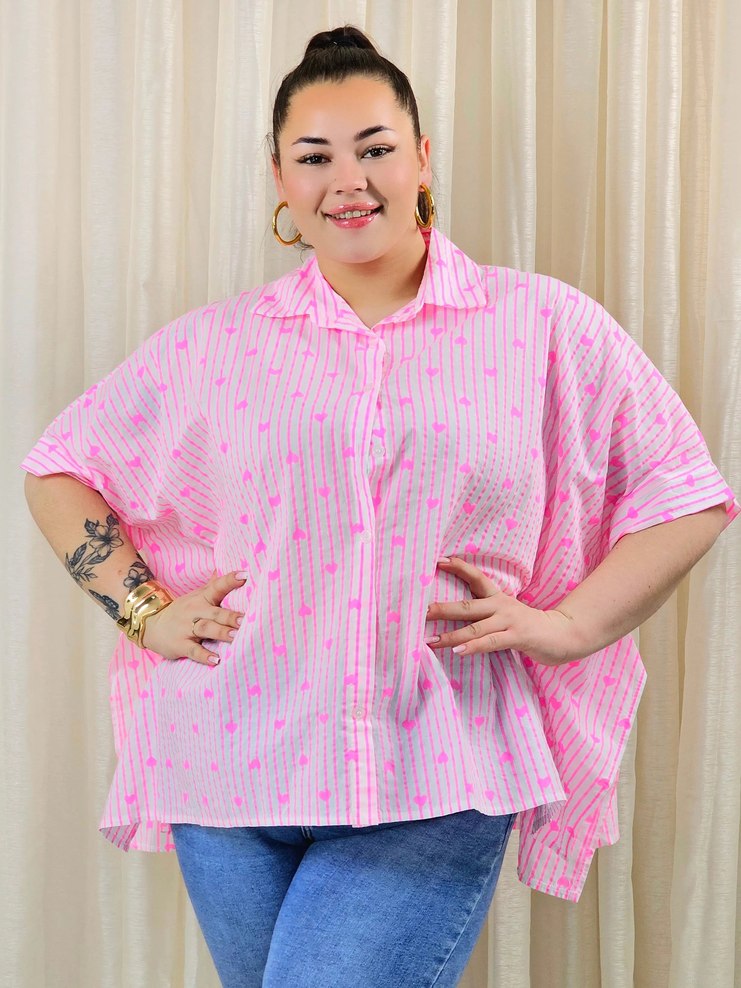 Koszula plus size oversize w paski – kolorowa koszula damska XXL z printem Stylowa XL