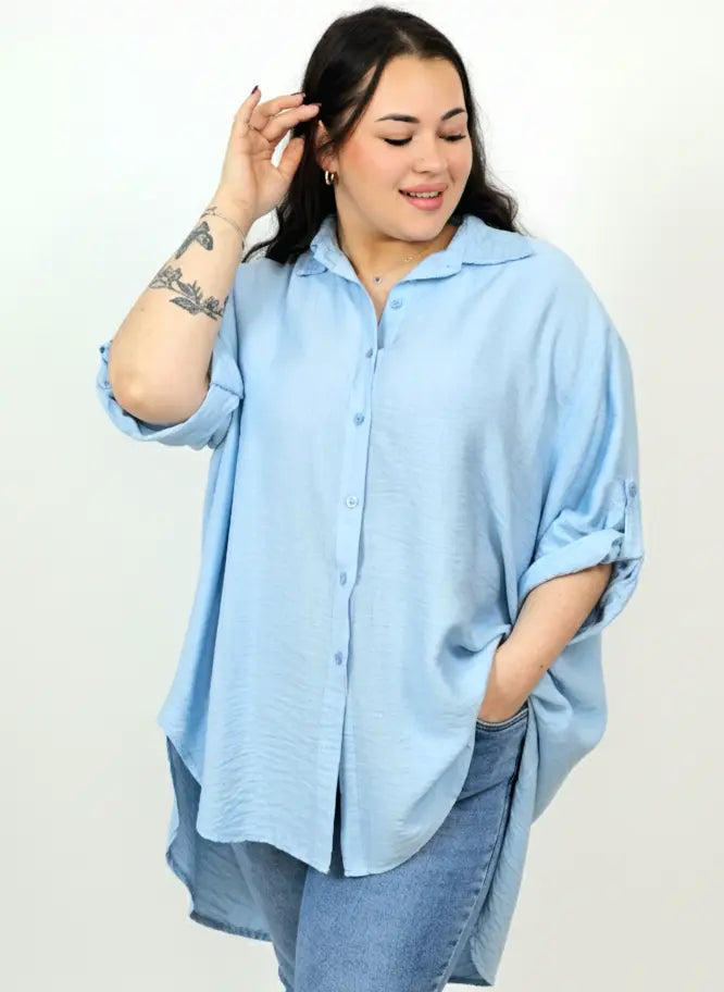 Koszula plus size oversize z wydłużonym tyłem – styl i komfort XXL Stylowa XL