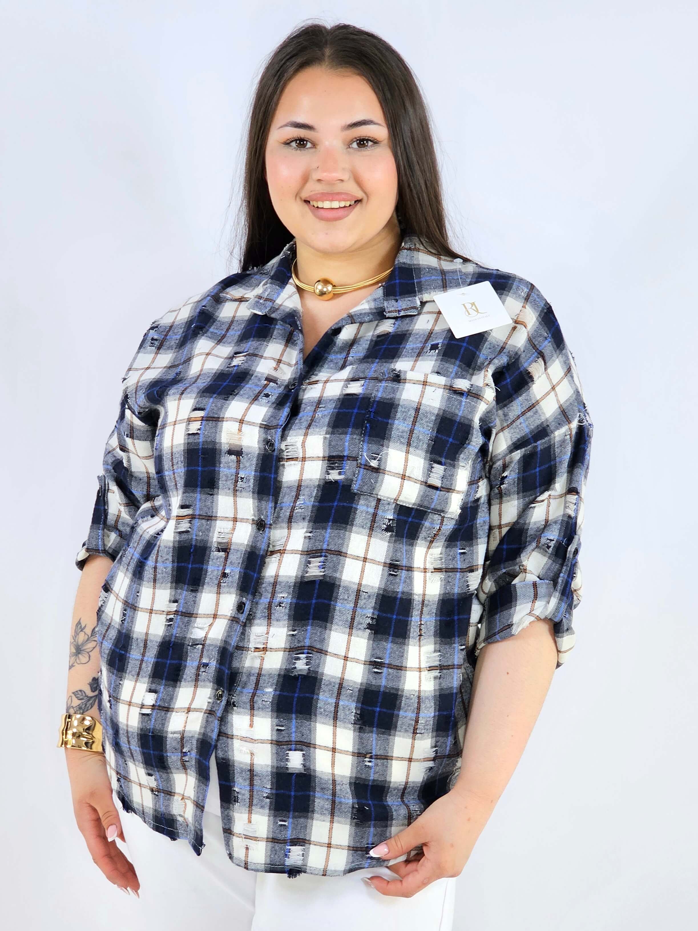 Koszula plus size w kratę oversize casual XXL Stylowa XL