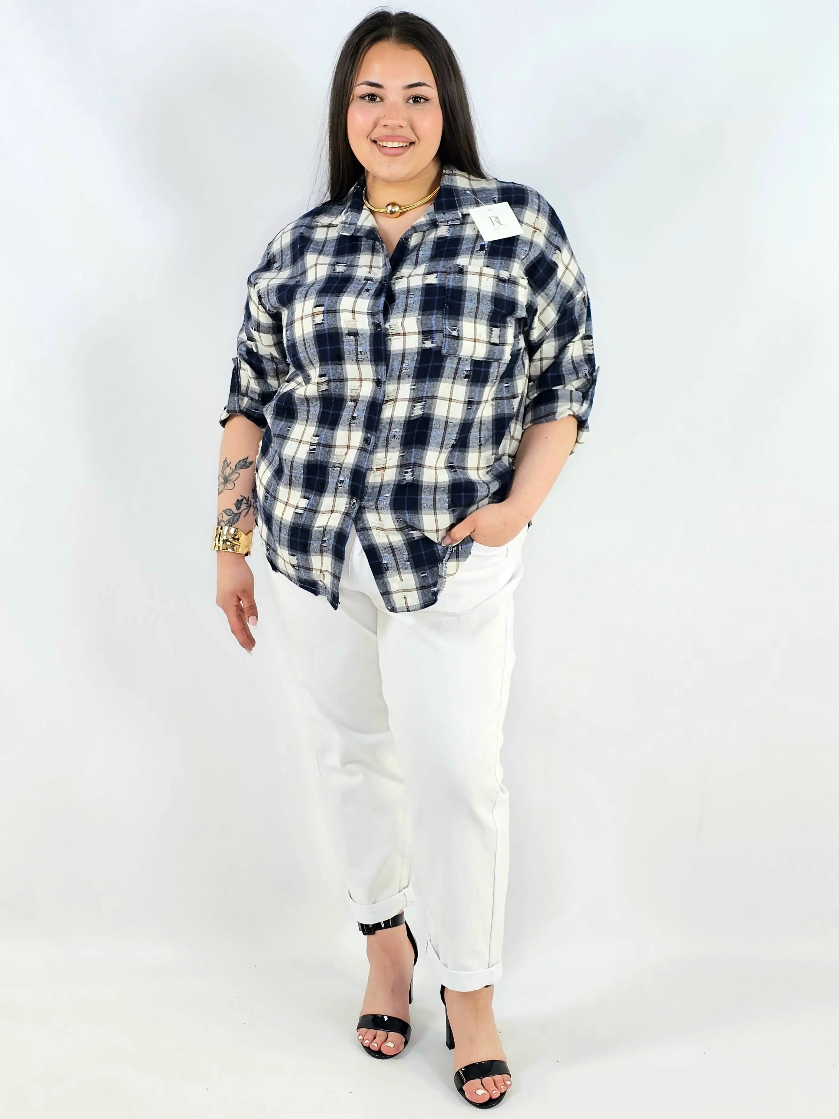 Koszula plus size w kratę oversize casual XXL Stylowa XL