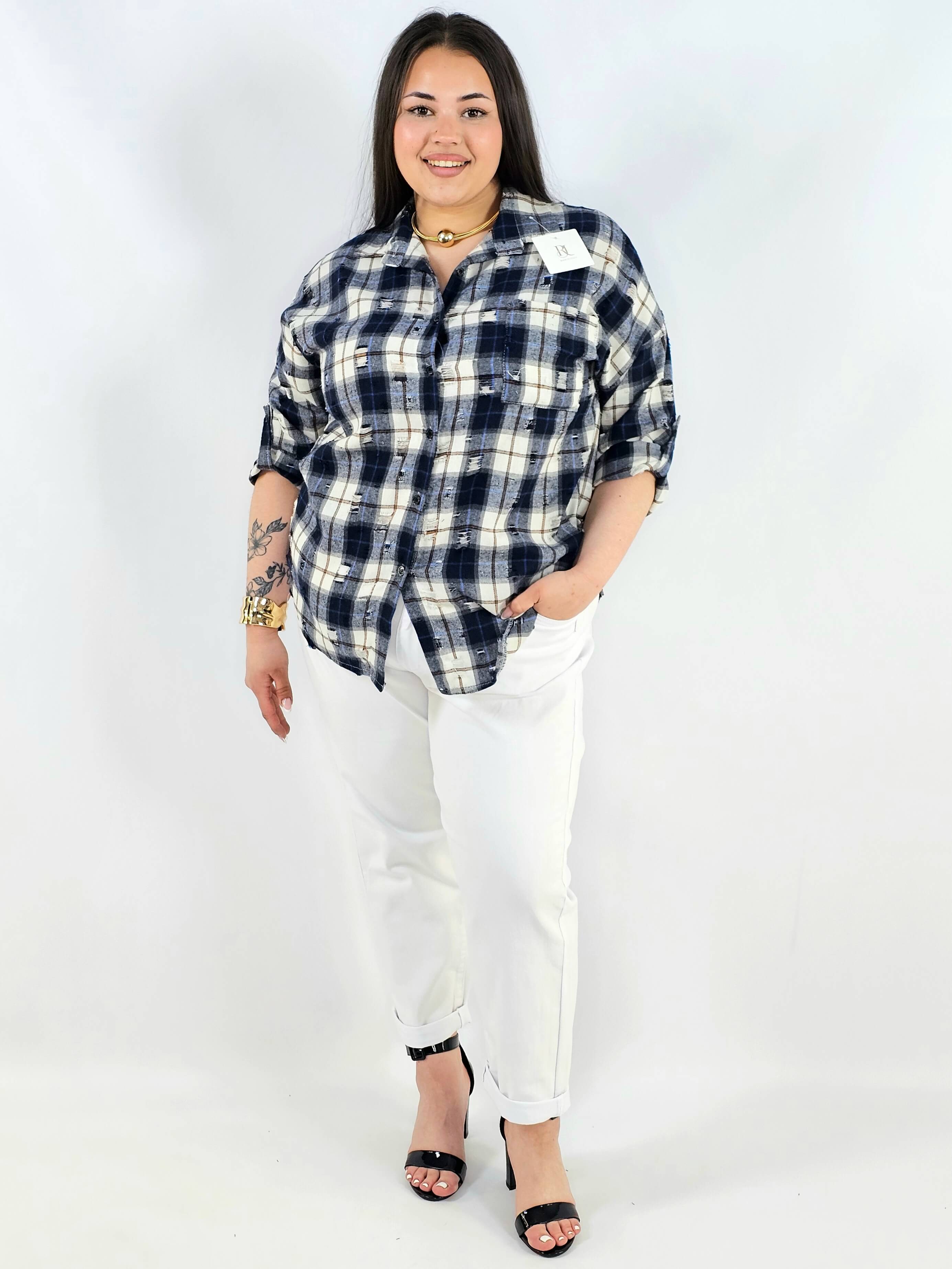 Koszula plus size w kratę oversize casual XXL Stylowa XL