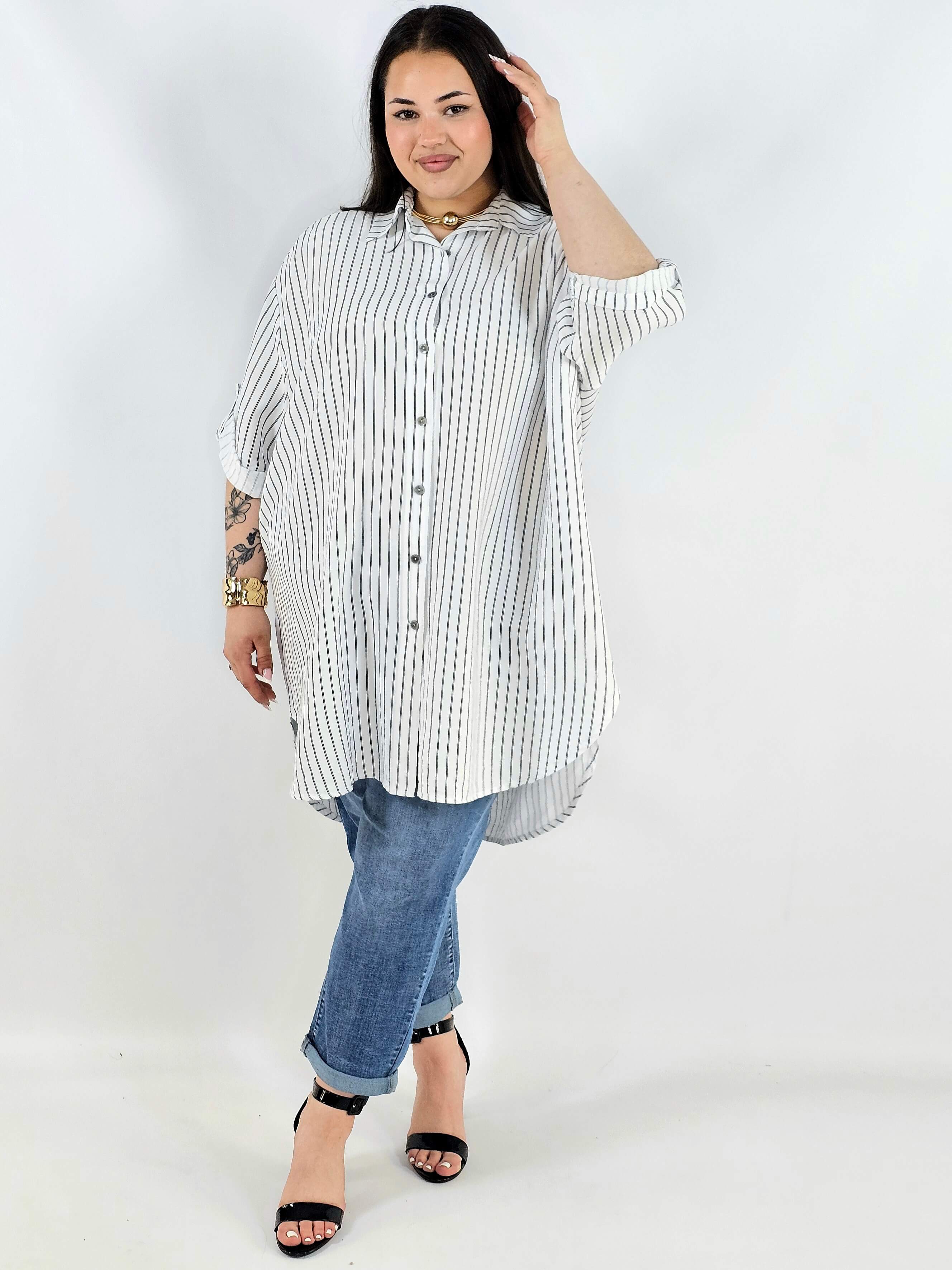 Koszula plus size w paski oversize lekka i przewiewna Stylowa XL
