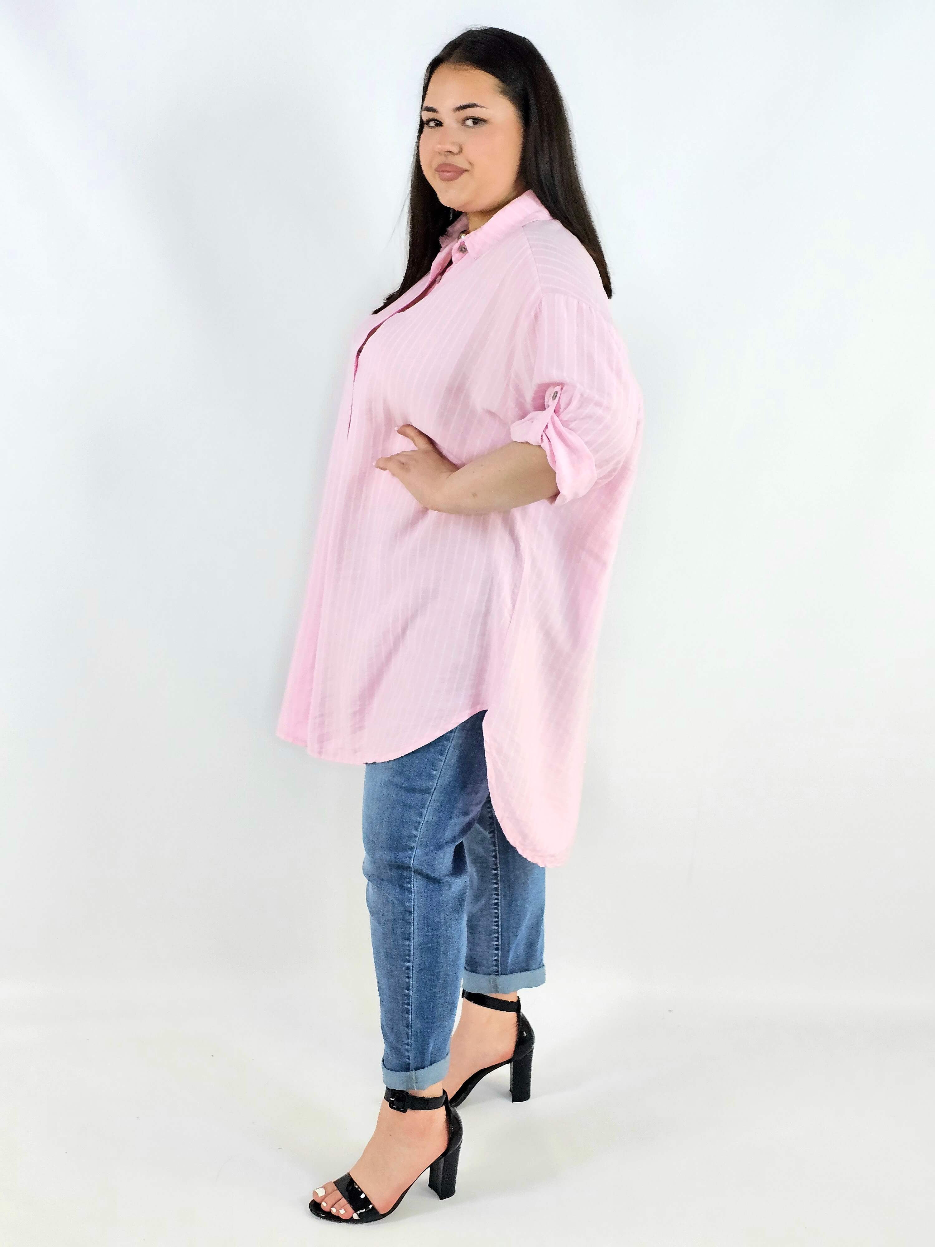 Koszula plus size w paski oversize lekka i przewiewna Stylowa XL