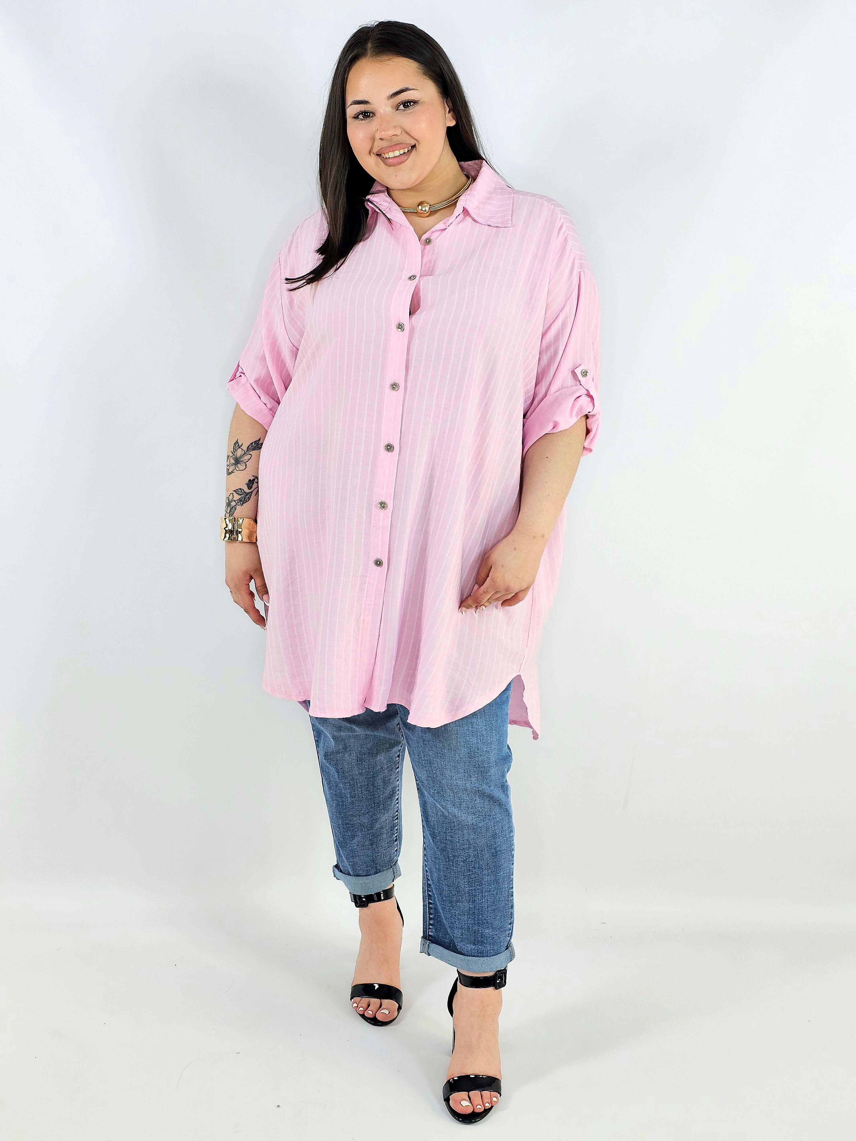 Koszula plus size w paski oversize lekka i przewiewna Stylowa XL