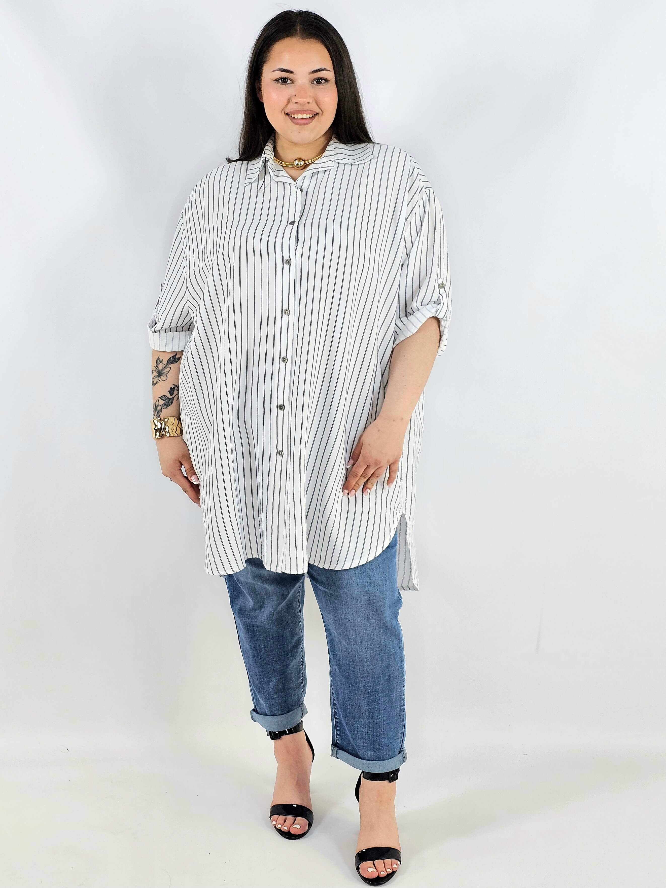 Koszula plus size w paski oversize lekka i przewiewna Stylowa XL