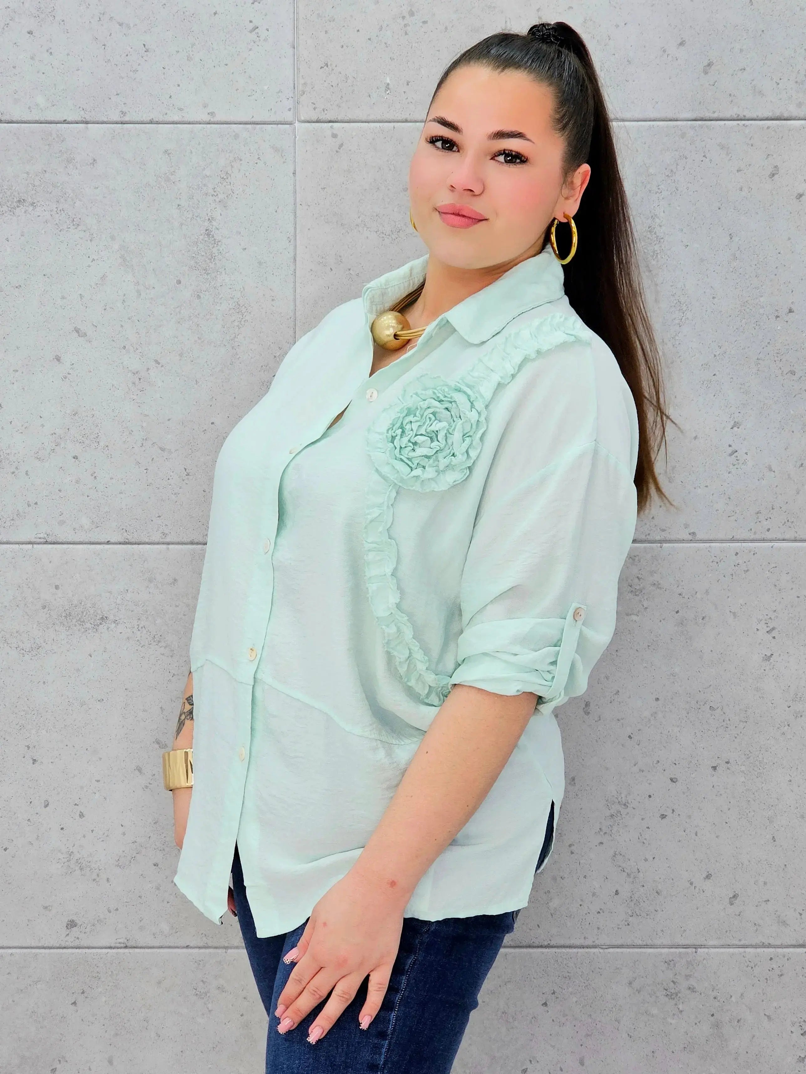 Koszula plus size z aplikacją kwiatową – stylowa koszula XXL Stylowa XL