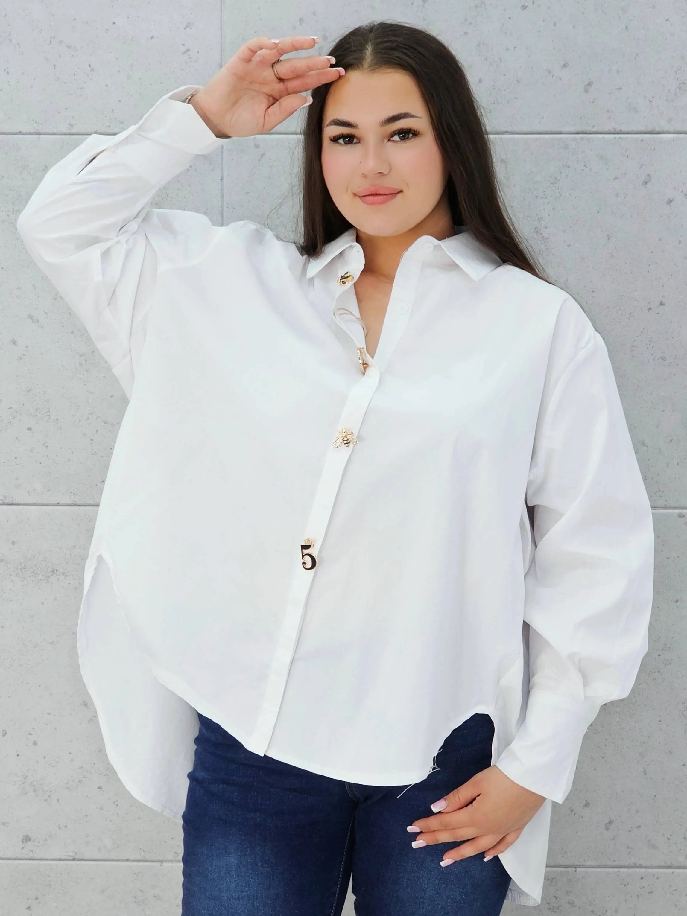 Koszula plus size z biżuteryjnymi guzikami Stylowa XL