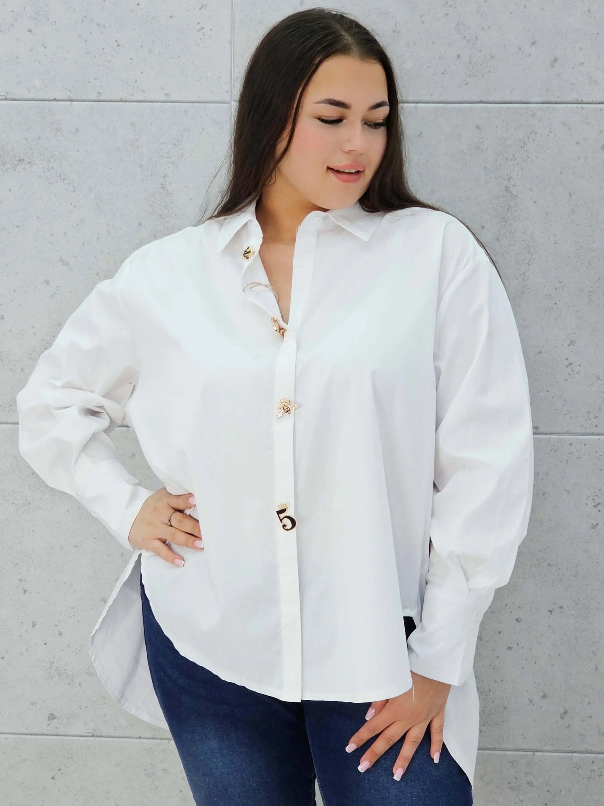 Koszula plus size z biżuteryjnymi guzikami Stylowa XL
