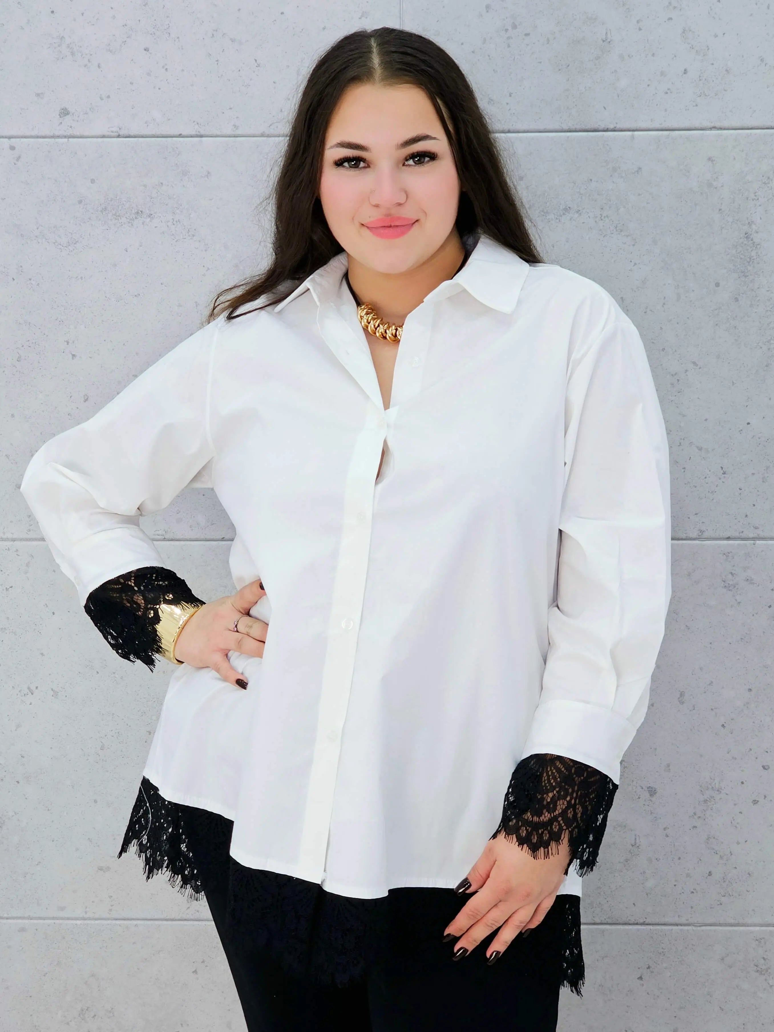 koszula z koronką biała plus size Stylowa XL – rękaw z koronką