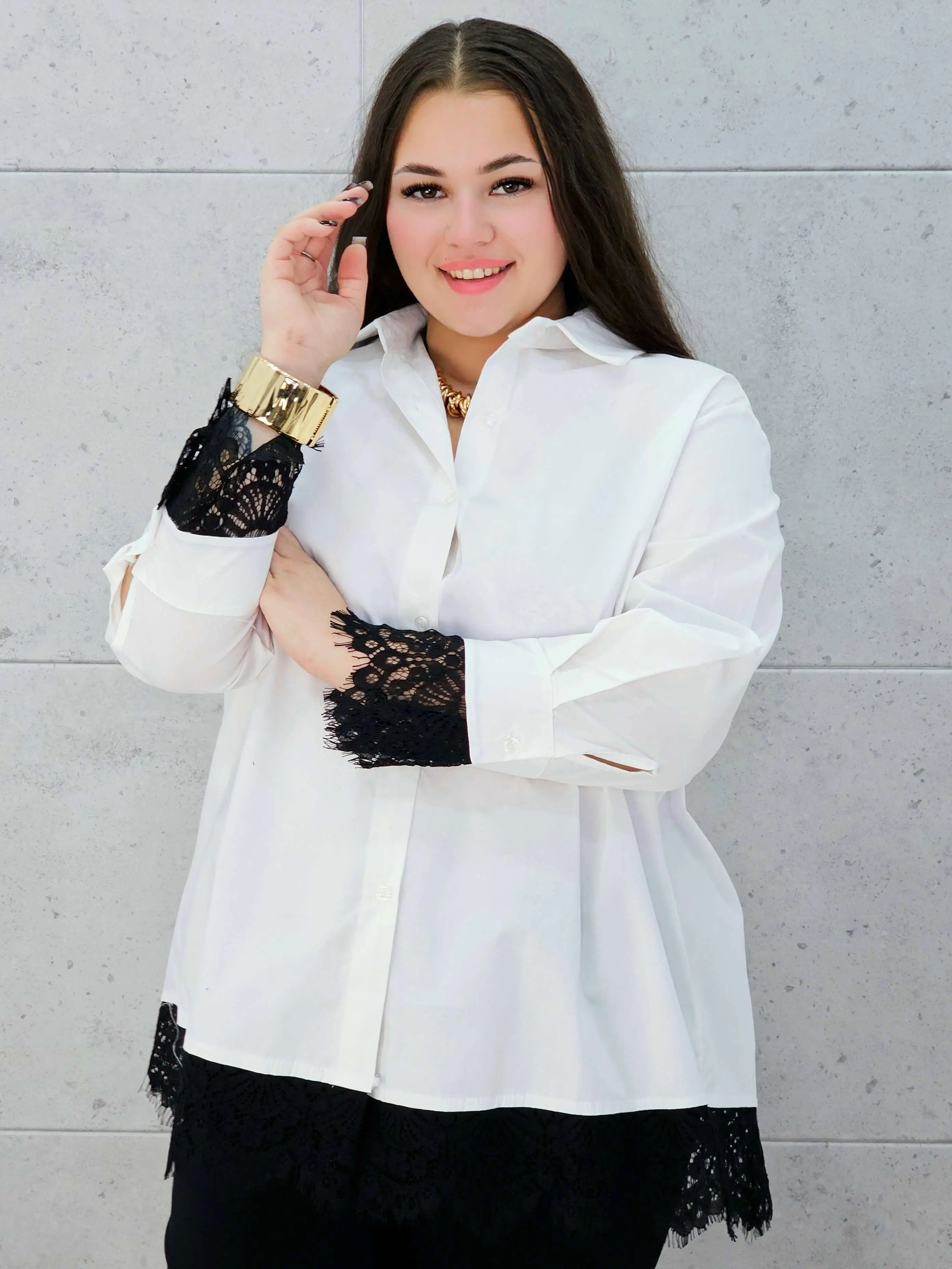 koszula z koronką biała plus size Stylowa XL – przód