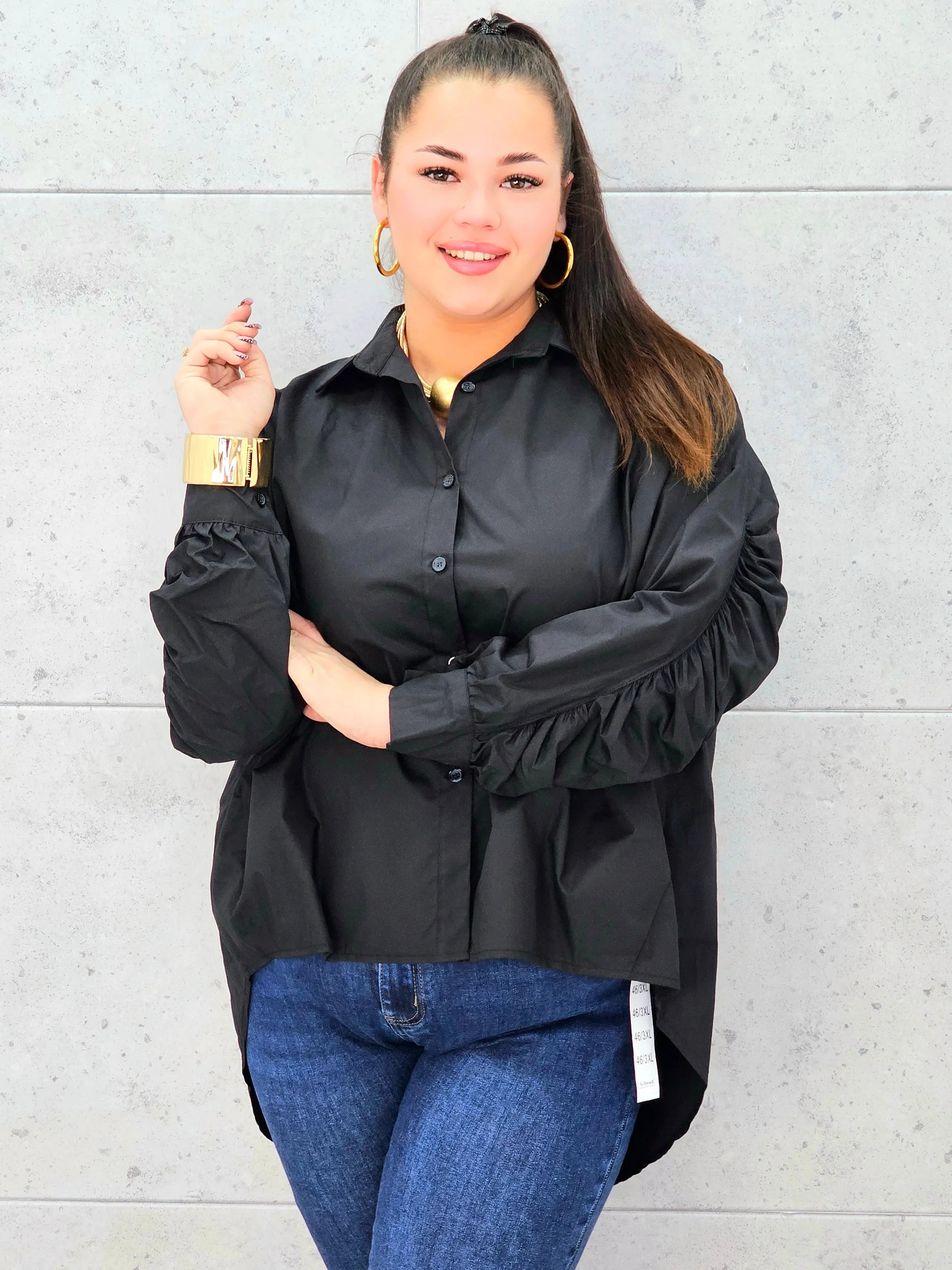 Koszula plus size z marszczonym rękawem – elegancja i komfort dla kobiet XXL Stylowa XL