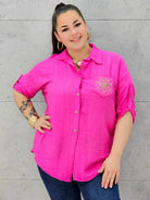Koszula plus size z ozdobną kieszonką – stylowa i lekka koszula XXL Stylowa XL