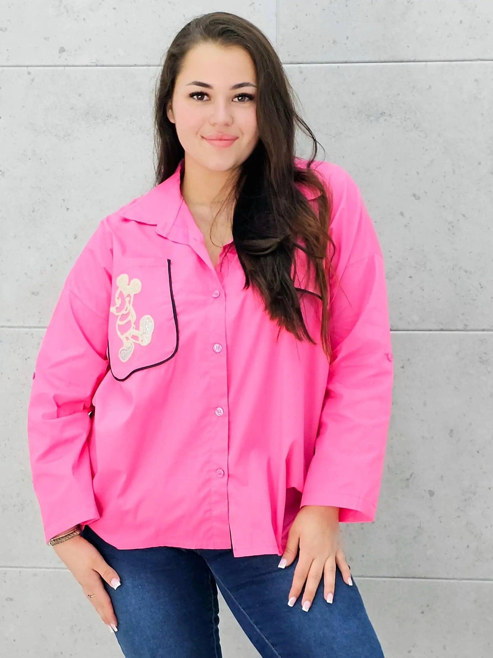 Koszula z kieszenią na przodzie z naszywaną MIKI Stylowa XL