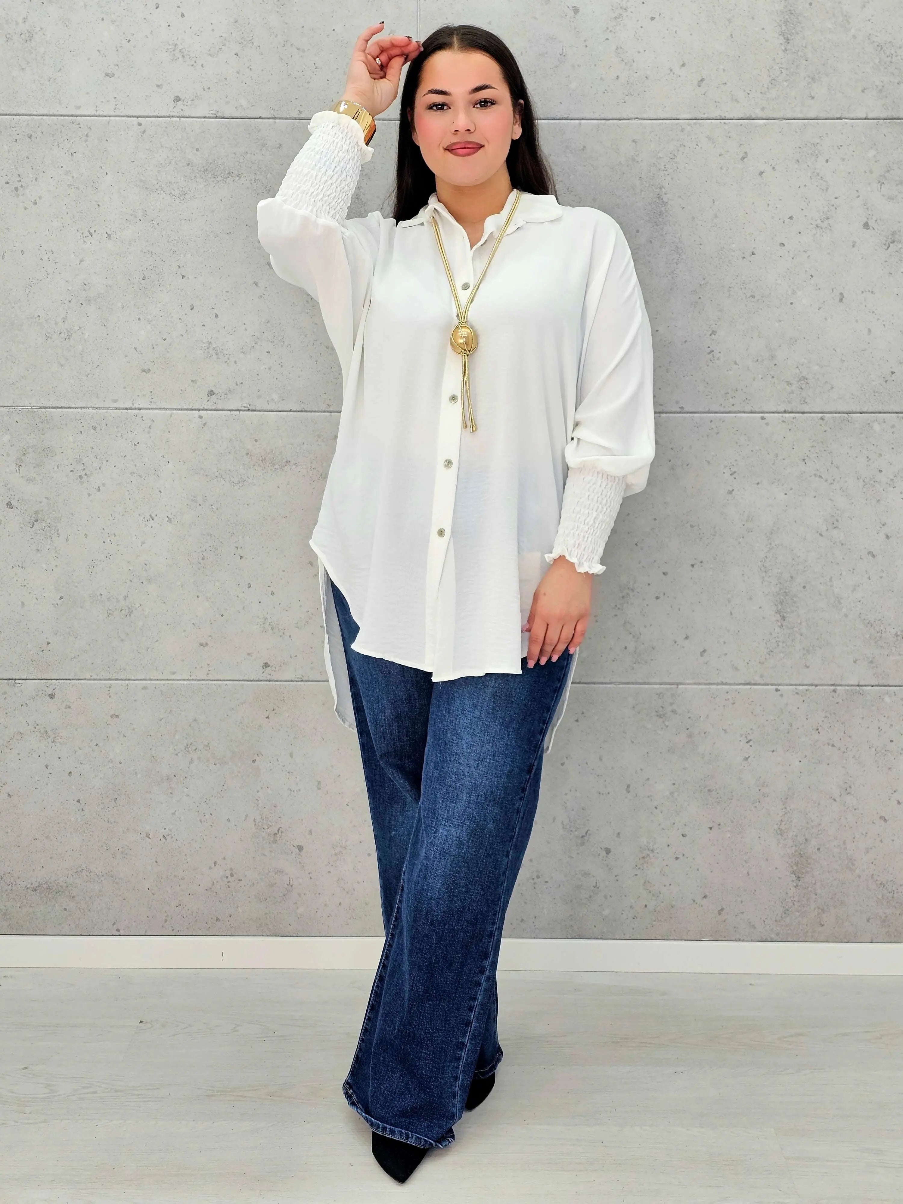 Koszulowa bluzka/tunika plus size ze ściągaczami – zielona, biała, czarna, czekoladowa, bordowa | Stylowa XL - Stylowa XL