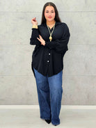 Koszulowa bluzka/tunika plus size ze ściągaczami – zielona, biała, czarna, czekoladowa, bordowa | Stylowa XL - Stylowa XL