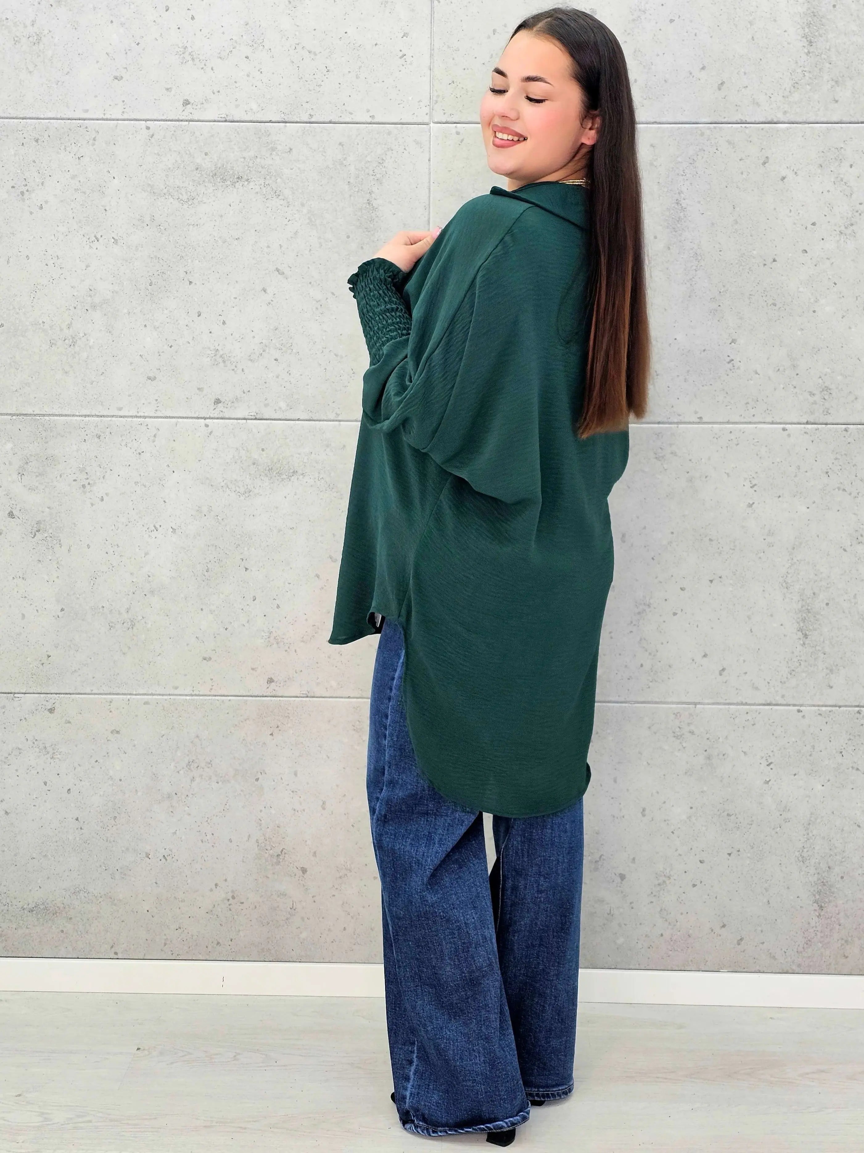 Koszulowa bluzka/tunika plus size ze ściągaczami – zielona, biała, czarna, czekoladowa, bordowa | Stylowa XL - Stylowa XL