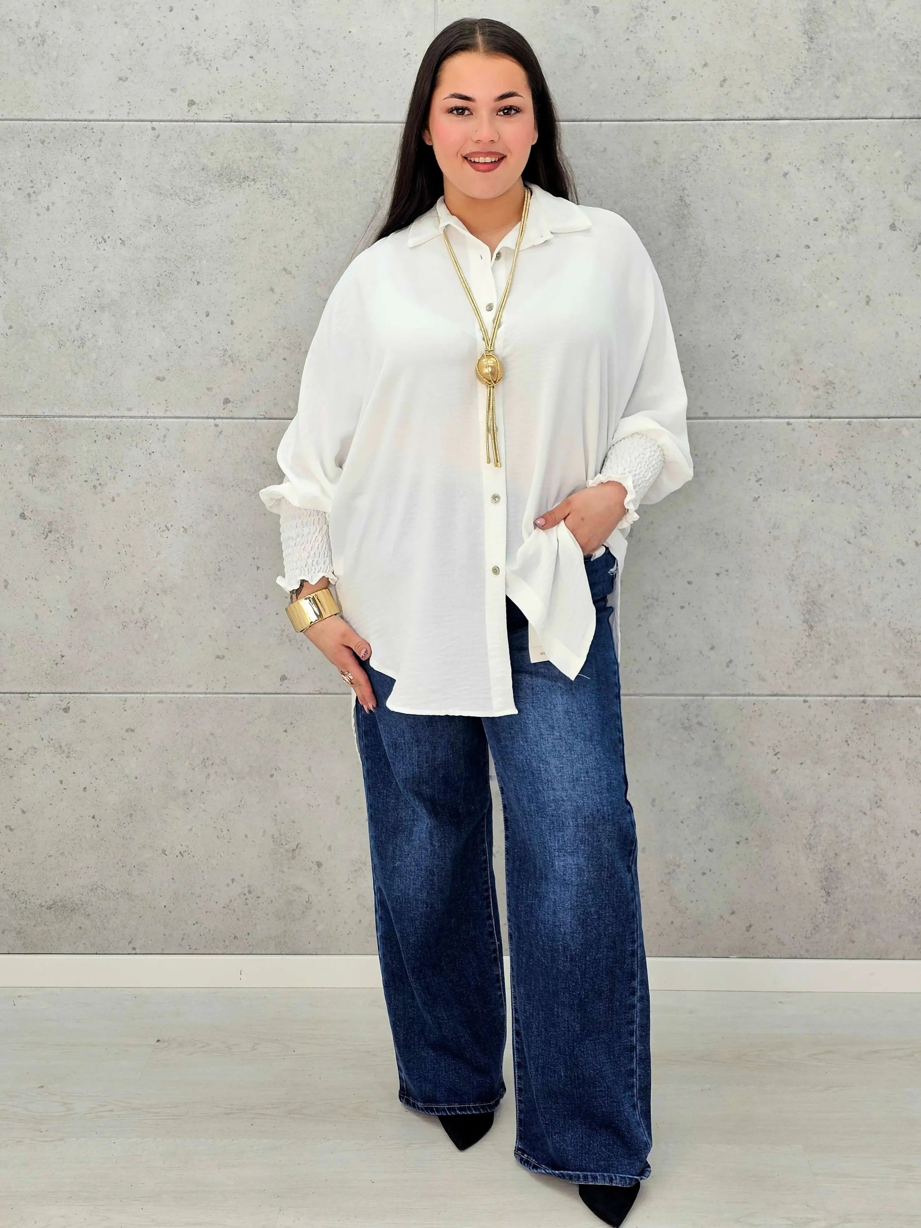 Koszulowa bluzka/tunika plus size ze ściągaczami – zielona, biała, czarna, czekoladowa, bordowa | Stylowa XL - Stylowa XL