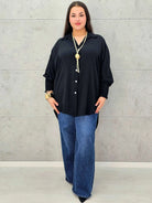 Koszulowa bluzka/tunika plus size ze ściągaczami – zielona, biała, czarna, czekoladowa, bordowa | Stylowa XL - Stylowa XL