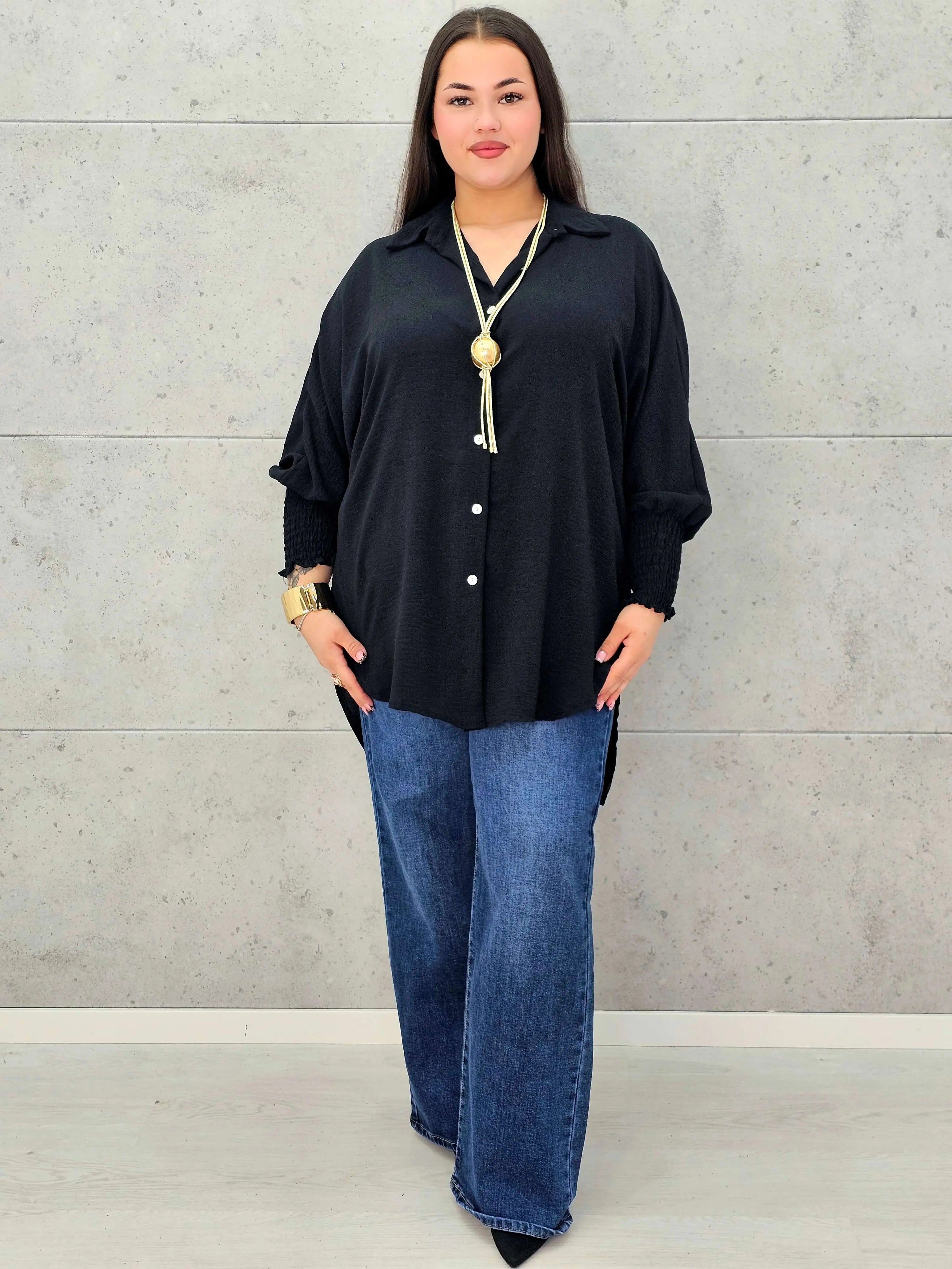 Koszulowa bluzka/tunika plus size ze ściągaczami – zielona, biała, czarna, czekoladowa, bordowa | Stylowa XL - Stylowa XL