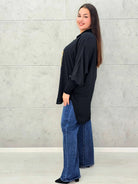 Koszulowa bluzka/tunika plus size ze ściągaczami – zielona, biała, czarna, czekoladowa, bordowa | Stylowa XL - Stylowa XL