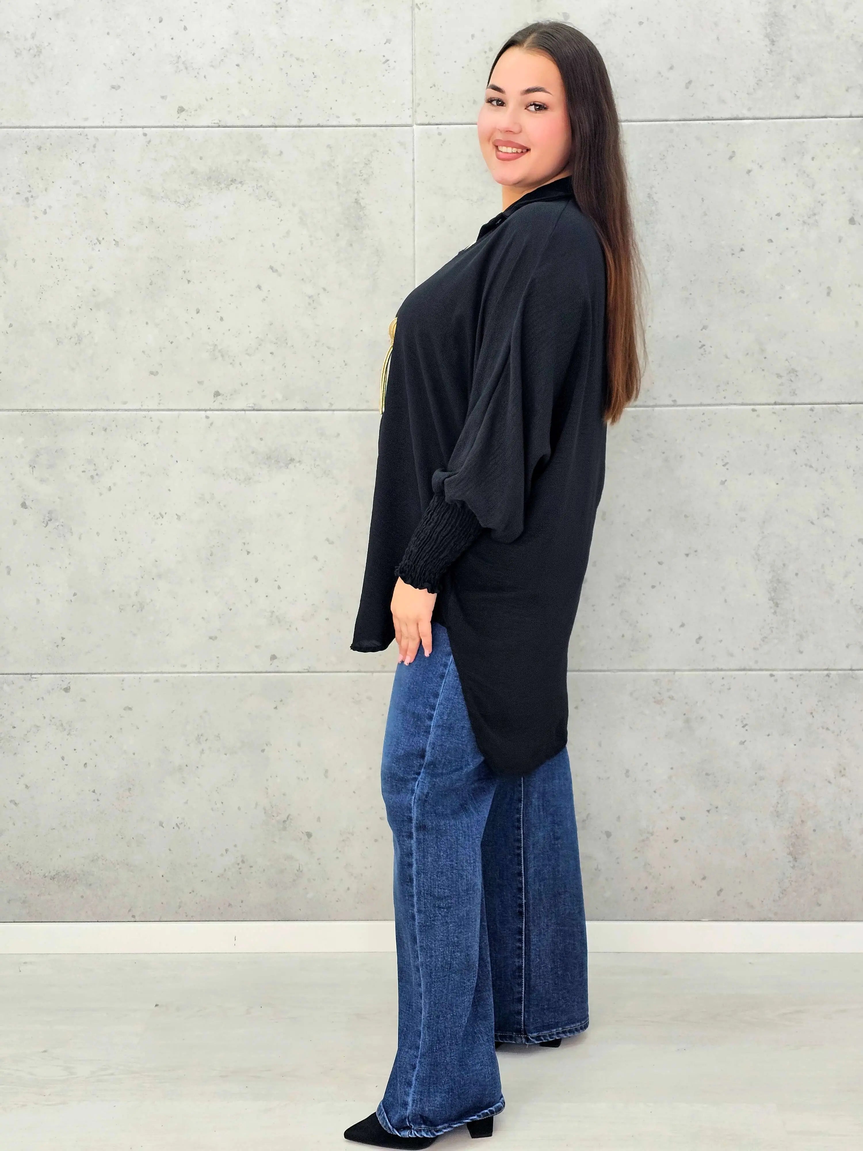 Koszulowa bluzka/tunika plus size ze ściągaczami – zielona, biała, czarna, czekoladowa, bordowa | Stylowa XL - Stylowa XL