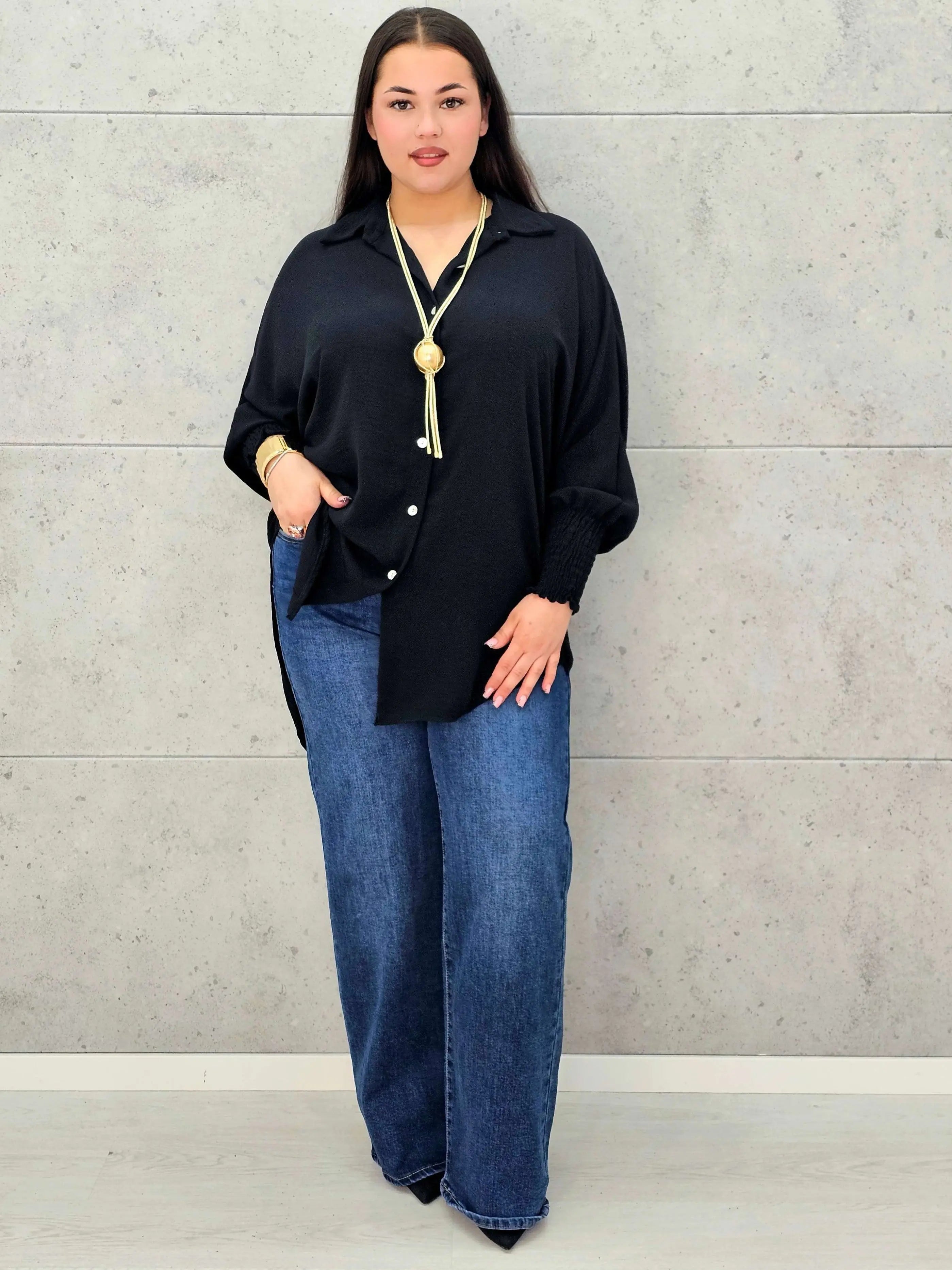 Koszulowa bluzka/tunika plus size ze ściągaczami – zielona, biała, czarna, czekoladowa, bordowa | Stylowa XL - Stylowa XL