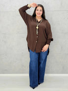 Koszulowa bluzka/tunika plus size ze ściągaczami – zielona, biała, czarna, czekoladowa, bordowa | Stylowa XL - Stylowa XL