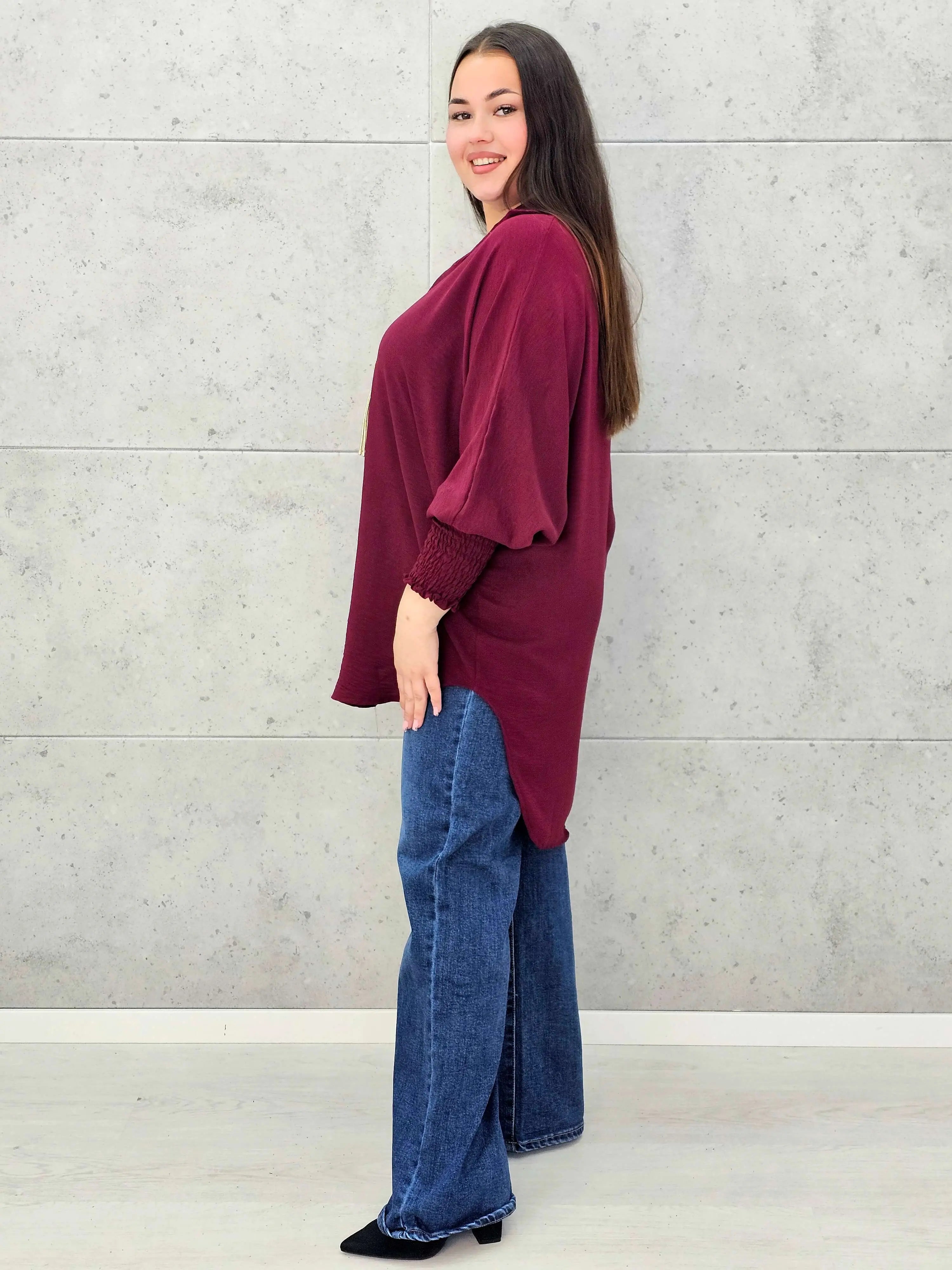 Koszulowa bluzka/tunika plus size ze ściągaczami – zielona, biała, czarna, czekoladowa, bordowa | Stylowa XL - Stylowa XL