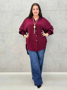 Koszulowa bluzka/tunika plus size ze ściągaczami – zielona, biała, czarna, czekoladowa, bordowa | Stylowa XL - Stylowa XL