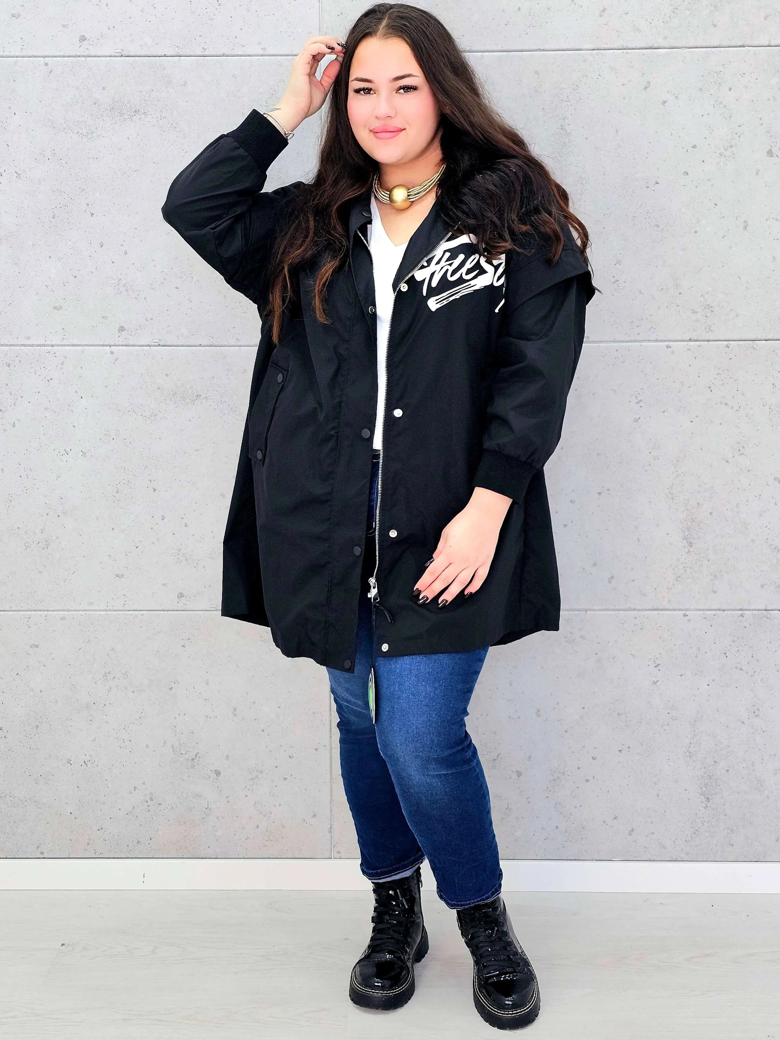 Kurtka damska z nadrukiem freestyle XXL – modny miejski styl w wersji plus size Stylowa XL