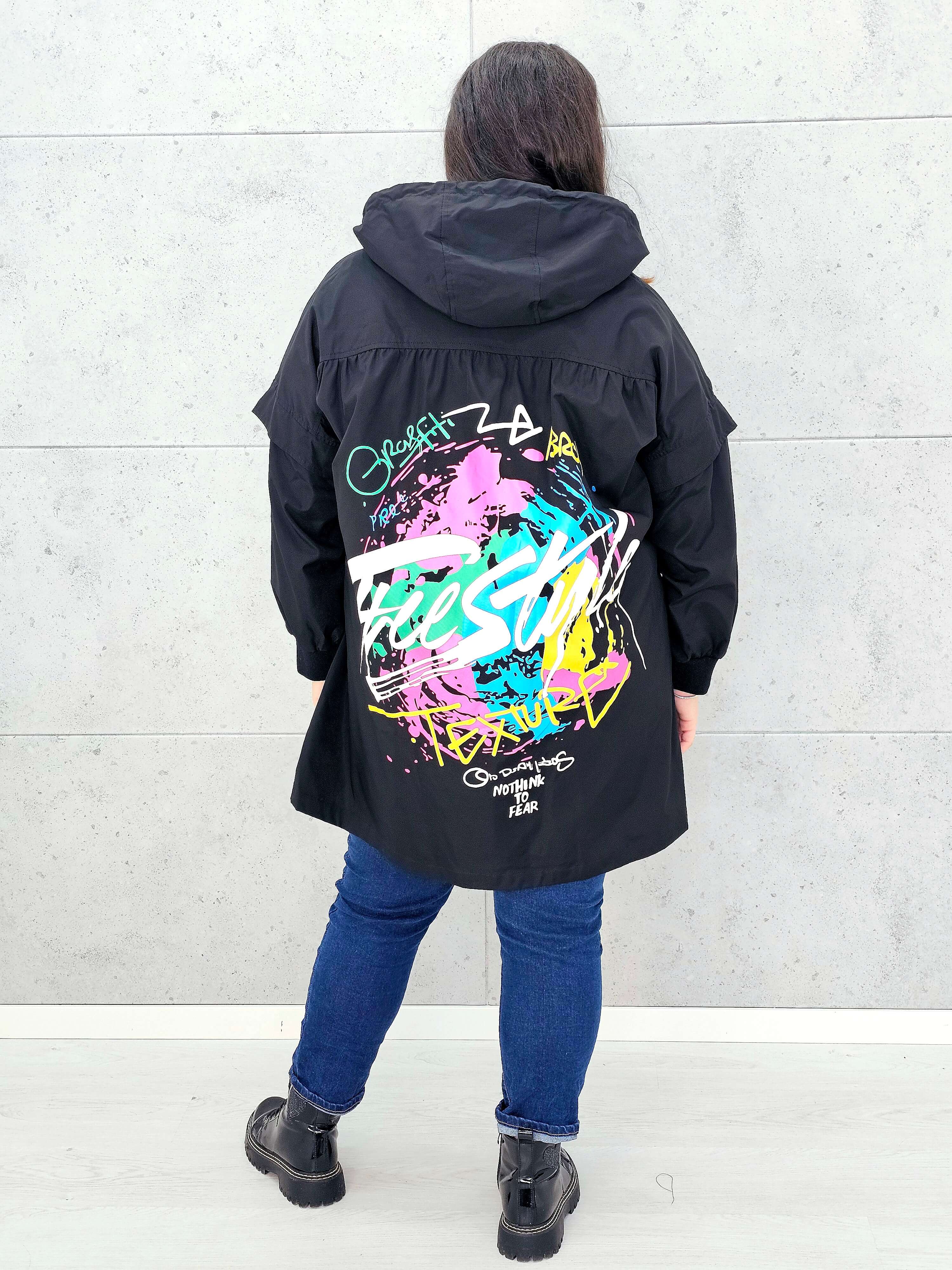 Kurtka damska z nadrukiem freestyle XXL – modny miejski styl w wersji plus size Stylowa XL