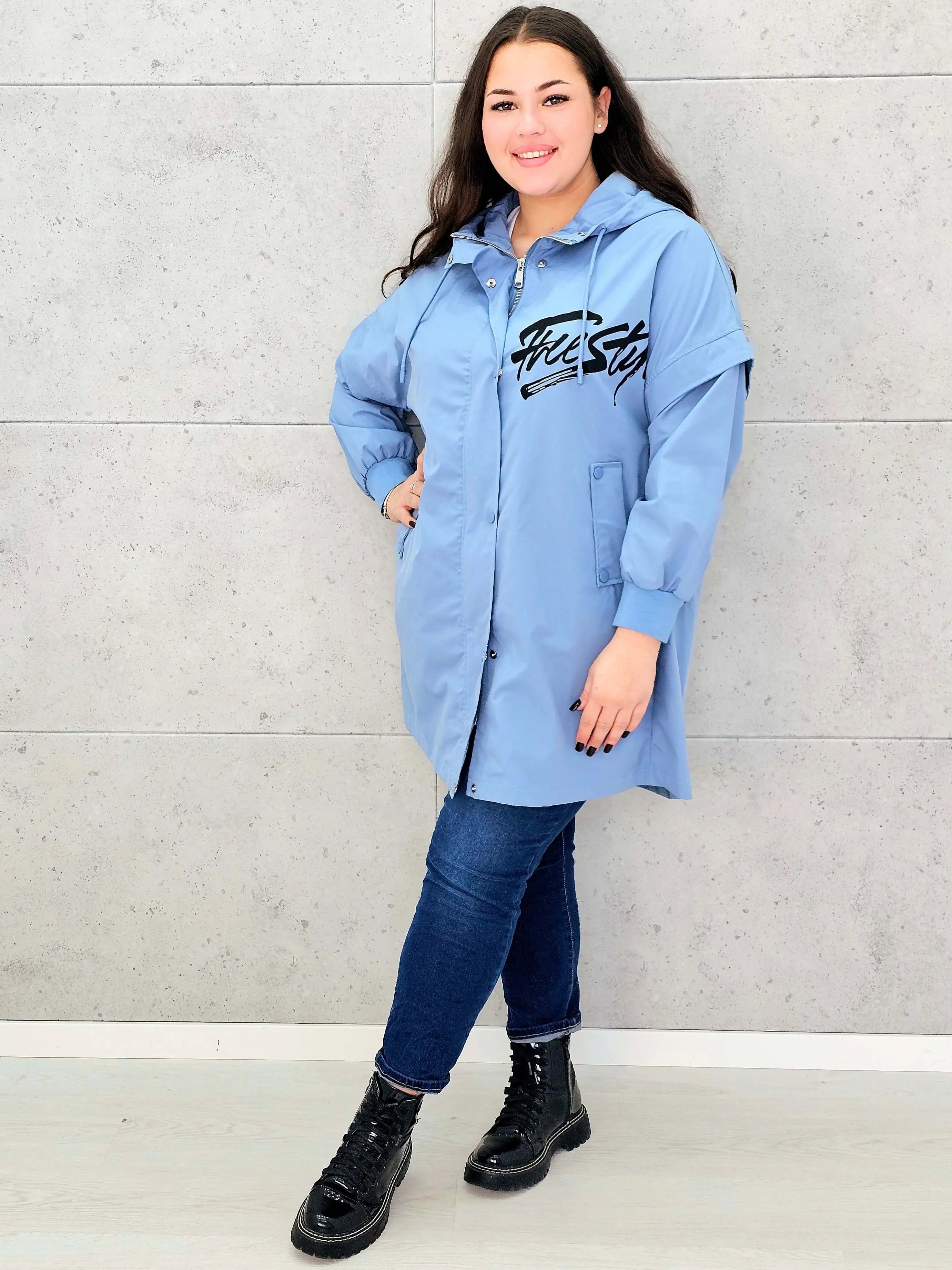 Kurtka damska z nadrukiem freestyle XXL – modny miejski styl w wersji plus size Stylowa XL