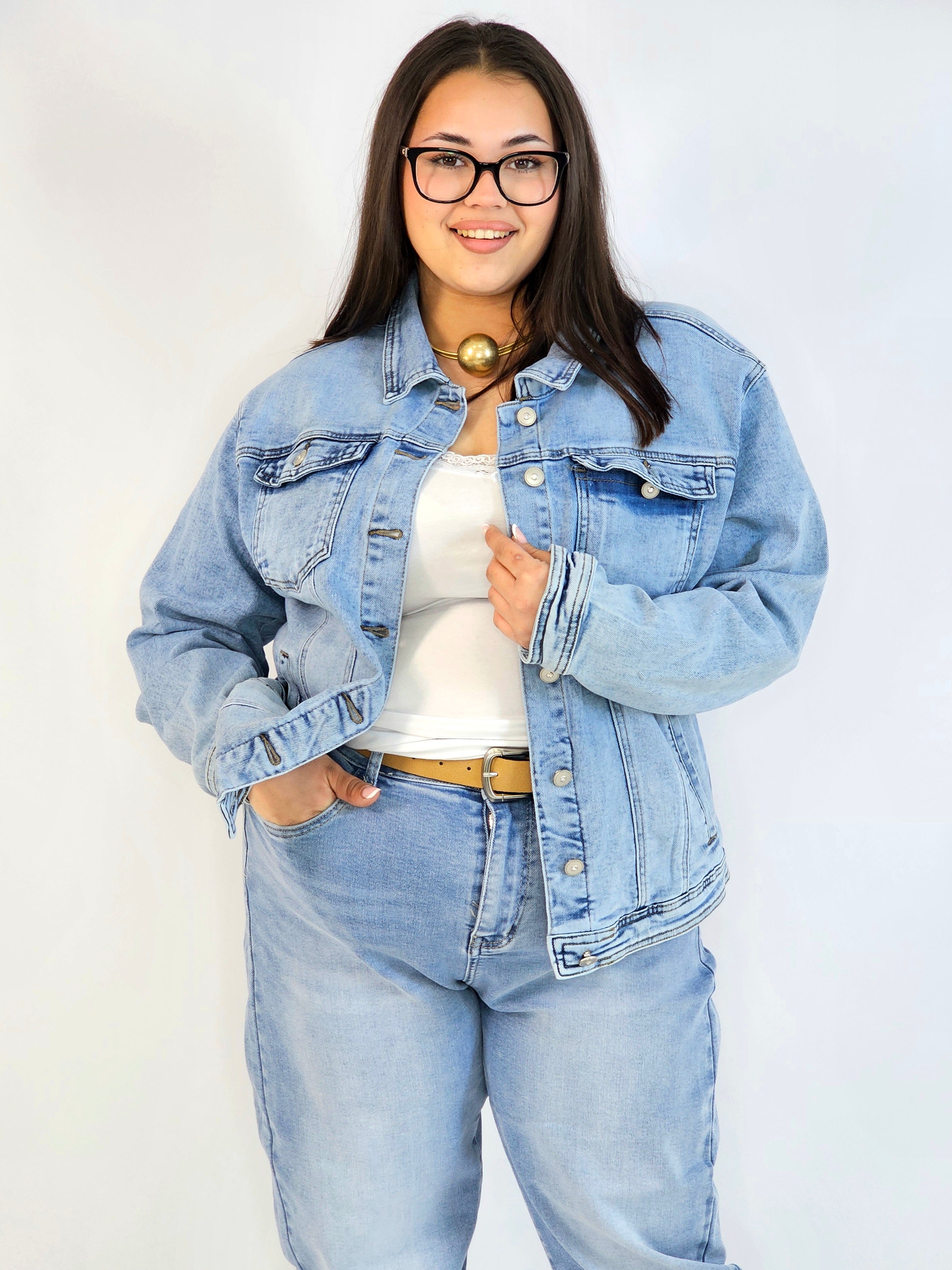 Kurtka jeansowa plus size – klasyczna katana jeansowa damska Stylowa XL