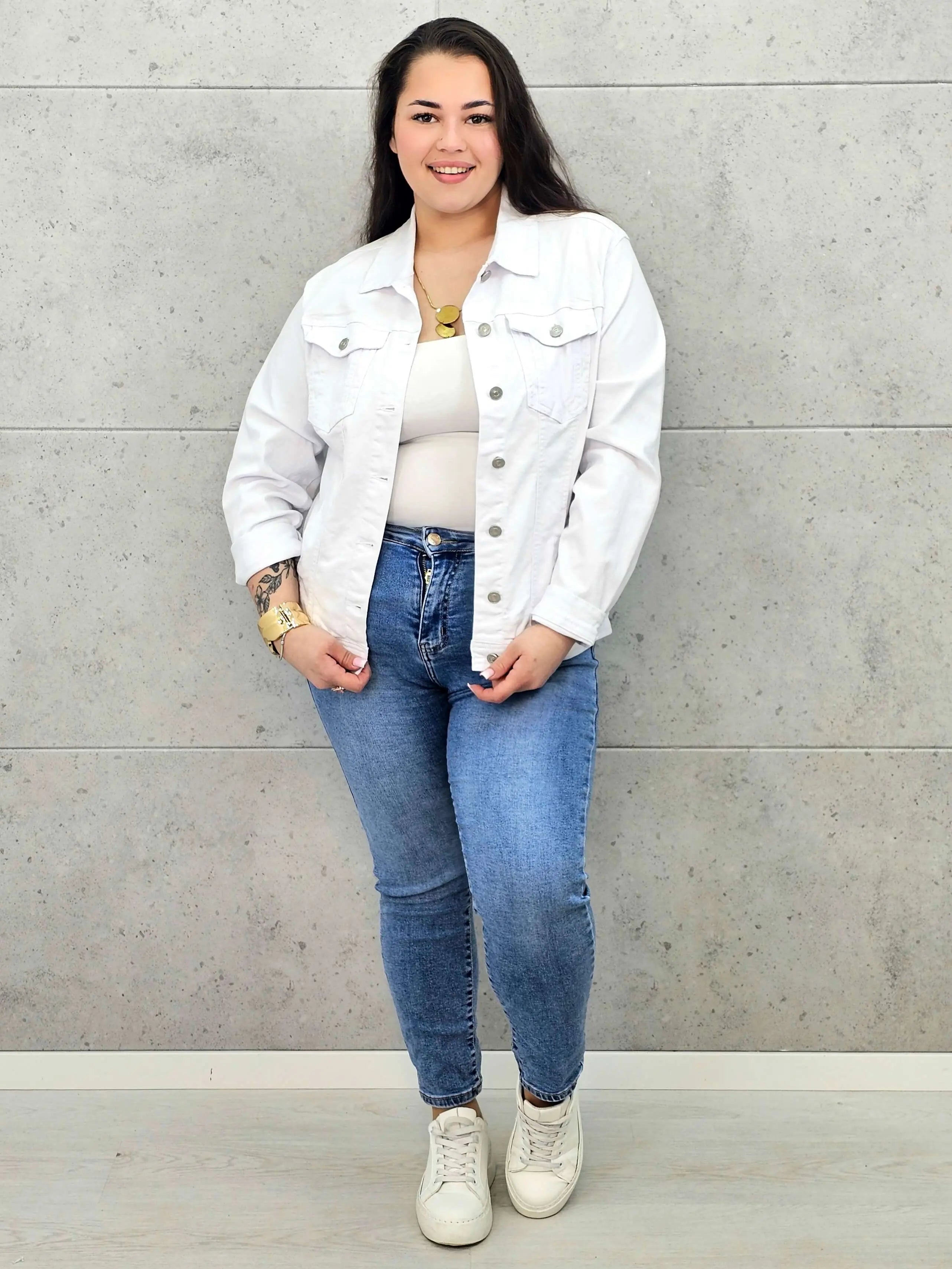 Kurtka jeansowa plus size biała – klasyczna katana XXL Stylowa XL Stylowa XL
